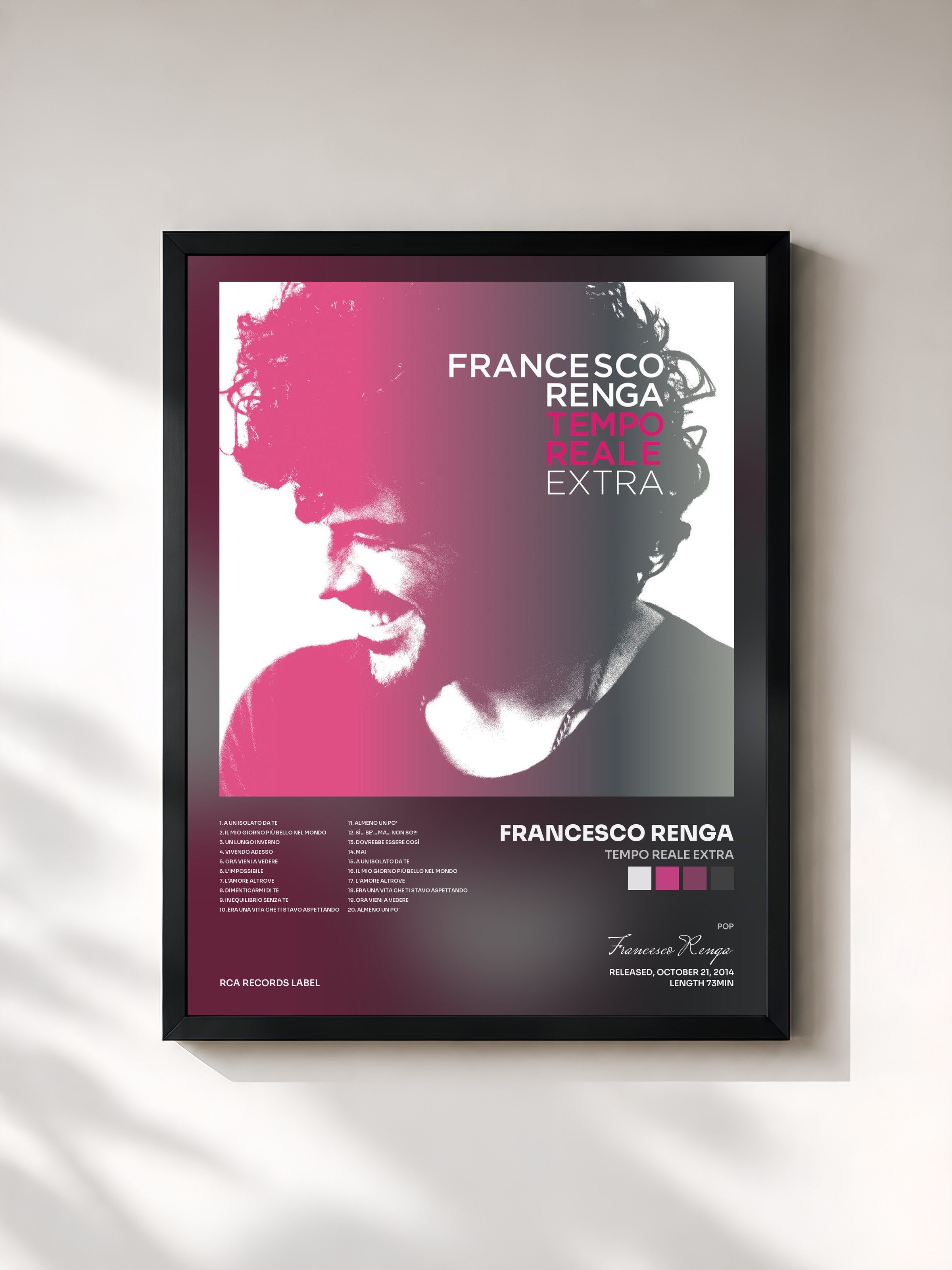 #noir Tableau de l'album Tempo Reale Extra de Francesco Renga, cadre noir, imprimé et encadré en France