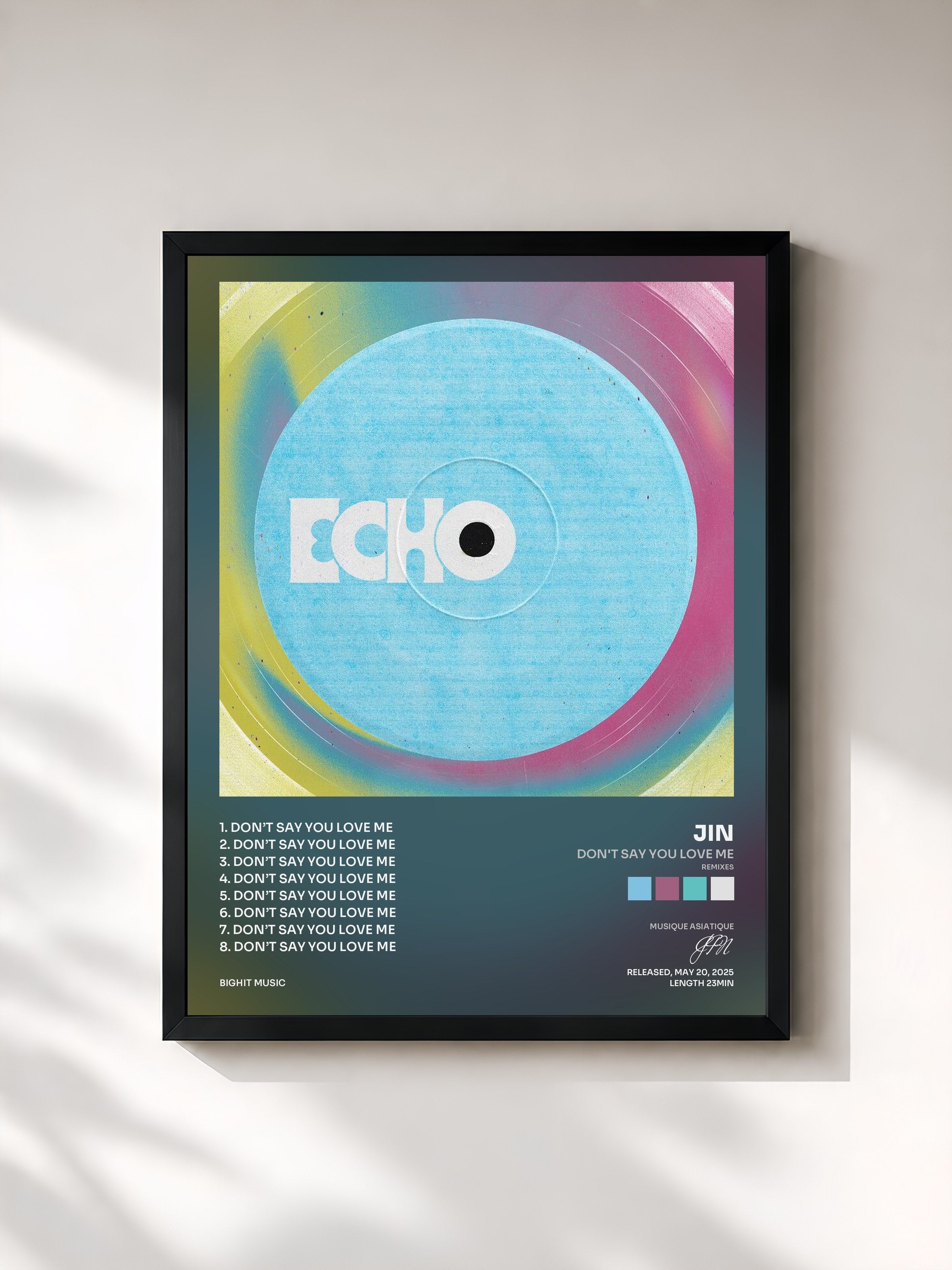 #noir Tableau de l'album Don't Say You Love Me (Remixes) de JIN, cadre noir, imprimé et encadré en France