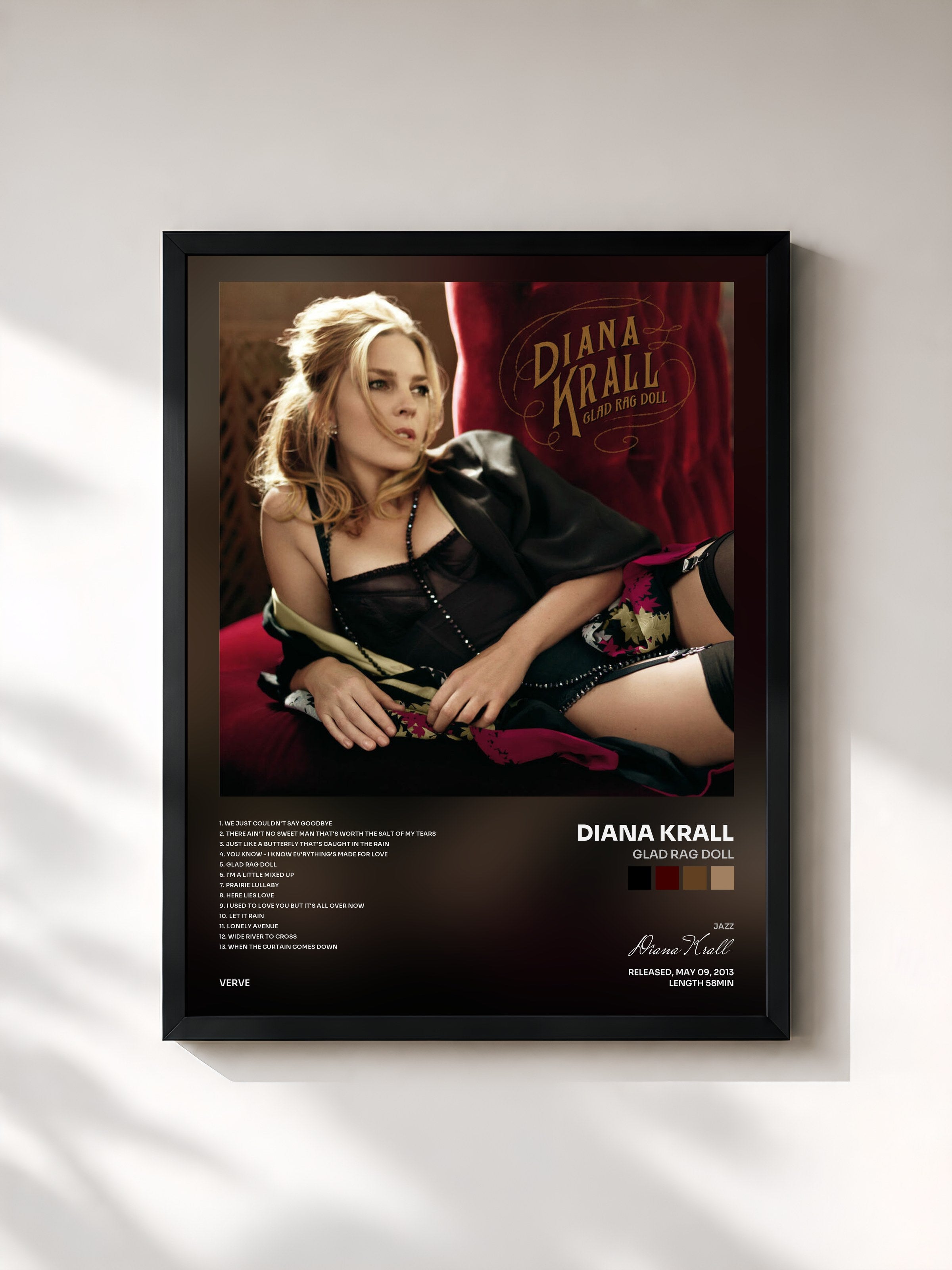 #noir Tableau de l'album Glad Rag Doll de Diana Krall, cadre noir, imprimé et encadré en France