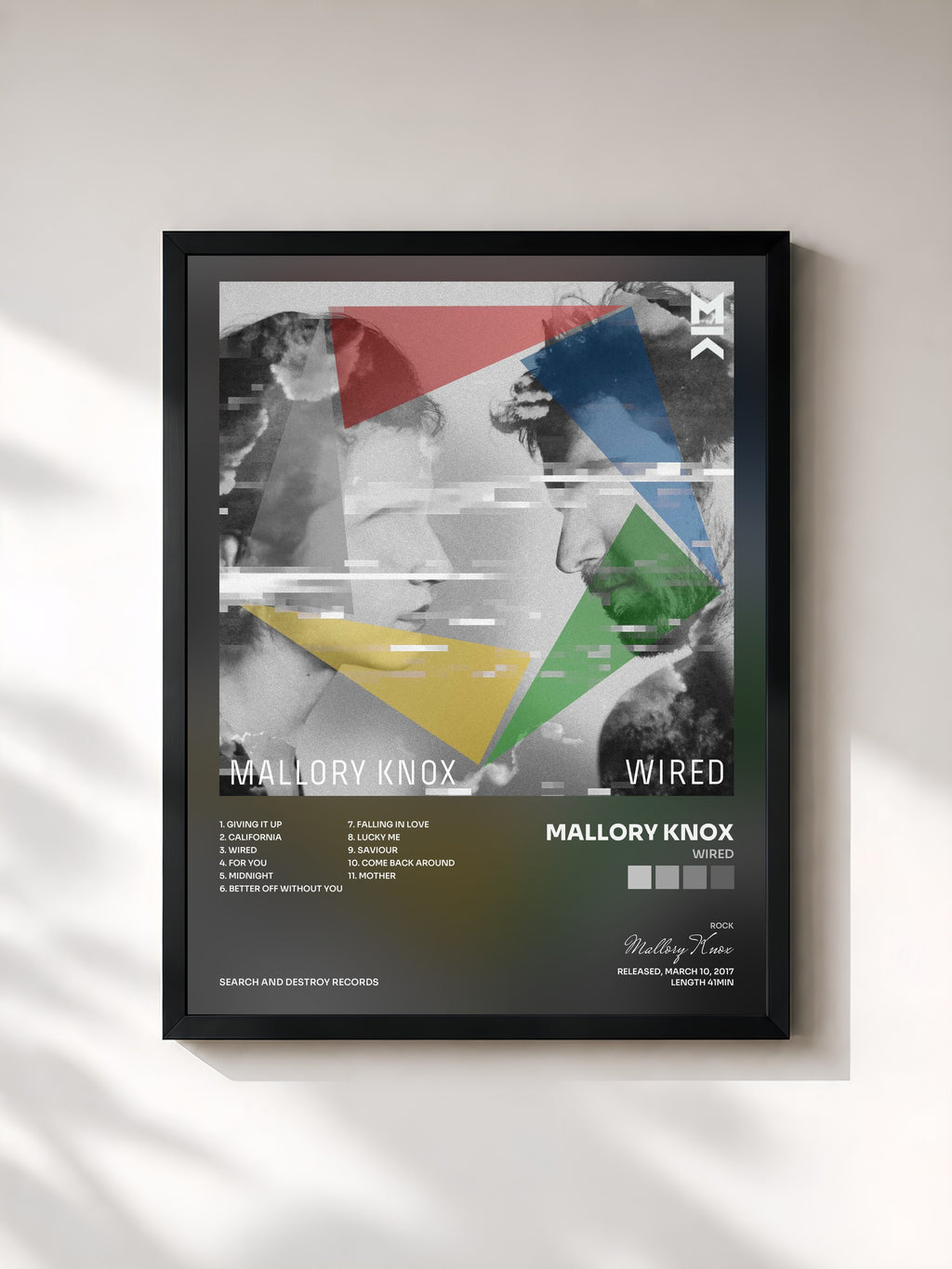 #noir Tableau de l'album Wired de Mallory Knox, cadre noir, imprimé et encadré en France