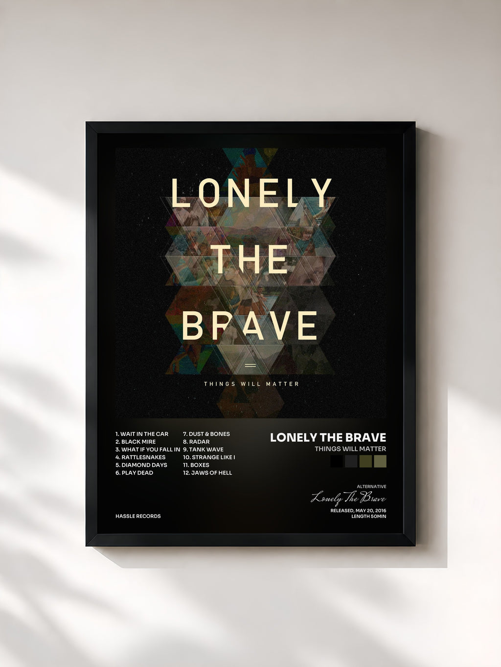 #noir Tableau de l'album Things Will Matter de Lonely The Brave, cadre noir, imprimé et encadré en France