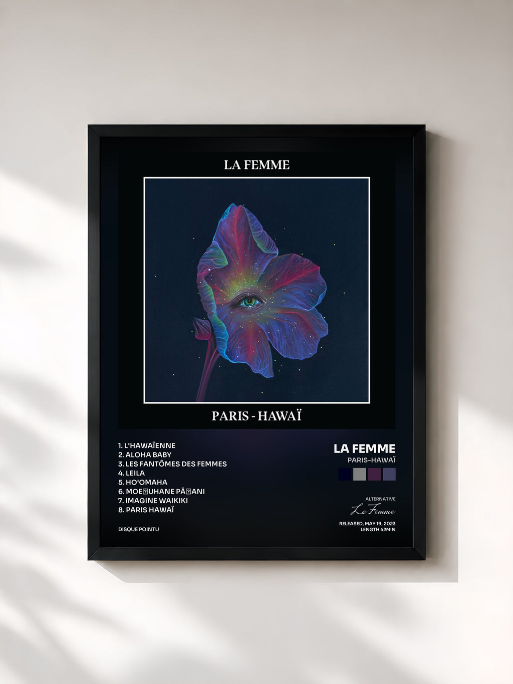 #noir Tableau de l'album Paris-Hawaï de La Femme, cadre noir, imprimé et encadré en France