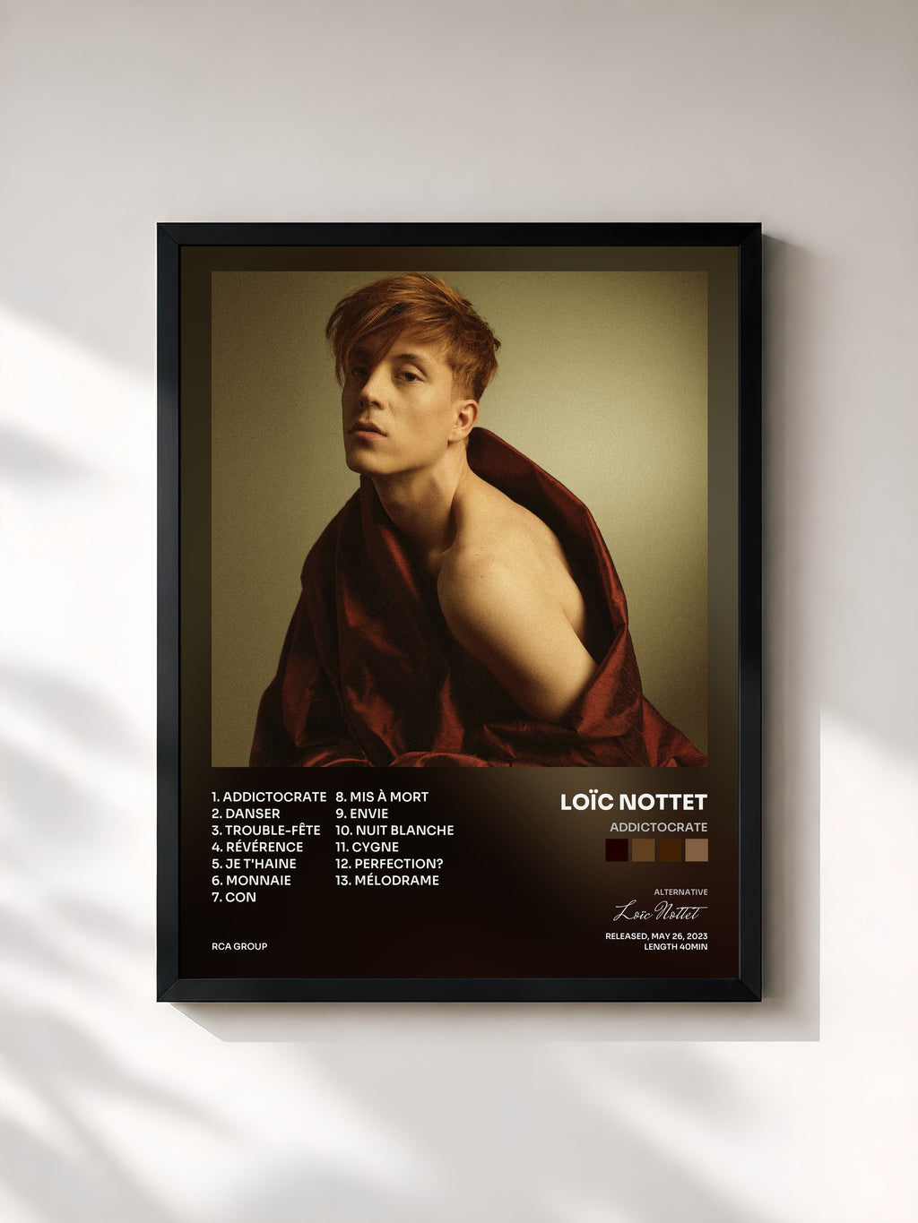 #noir Tableau de l'album Addictocrate de Loïc Nottet, cadre noir, imprimé et encadré en France