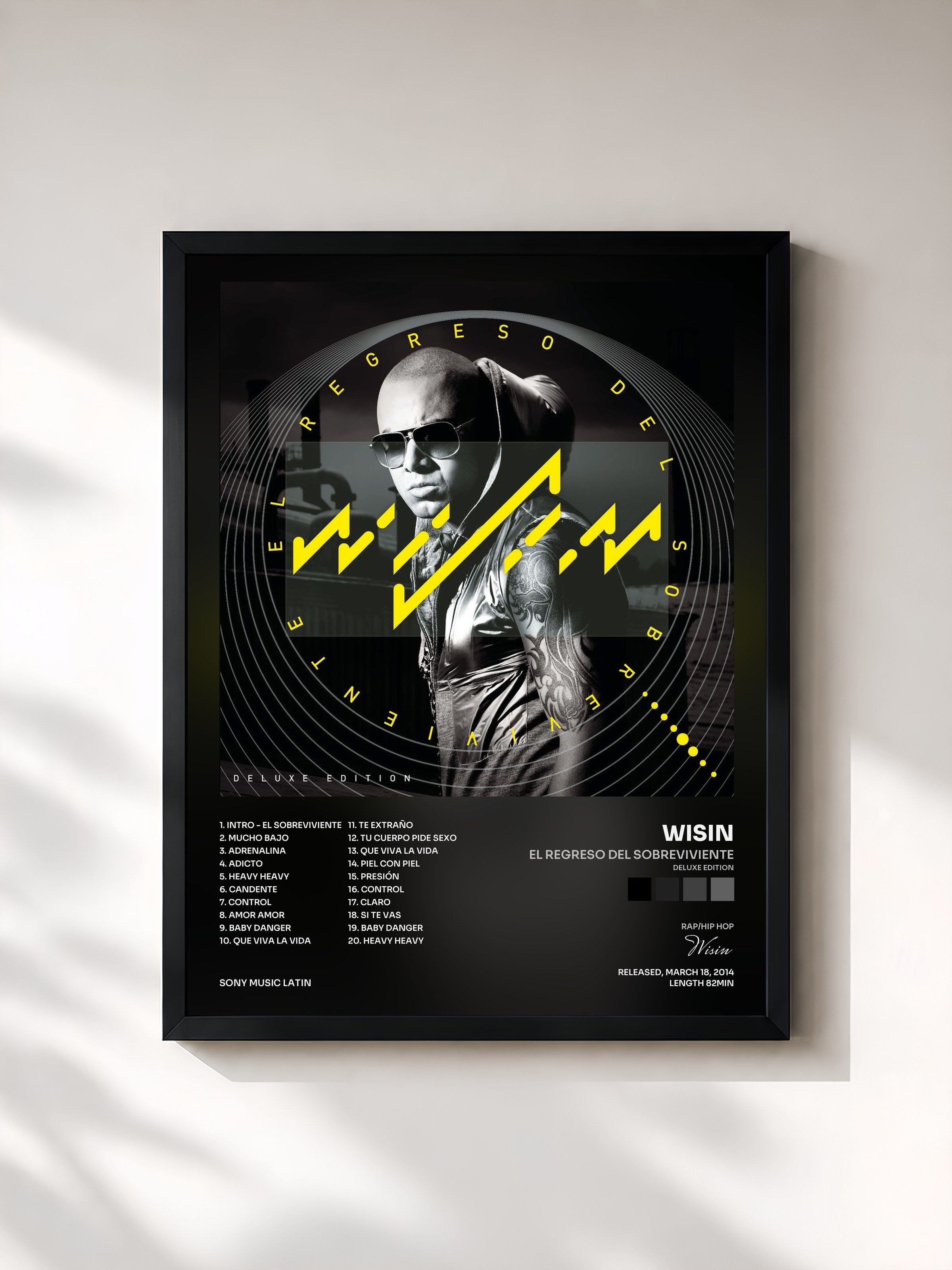 #noir Tableau de l'album El Regreso del Sobreviviente (Deluxe Edition) de Wisin, cadre noir, imprimé et encadré en France