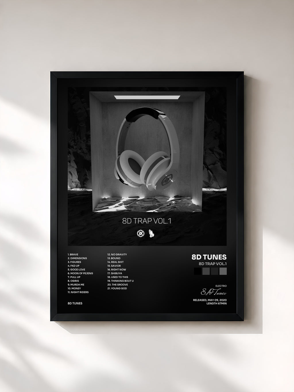 #noir Tableau de l'album 8D Trap Vol.1 de 8D Tunes, cadre noir, imprimé et encadré en France