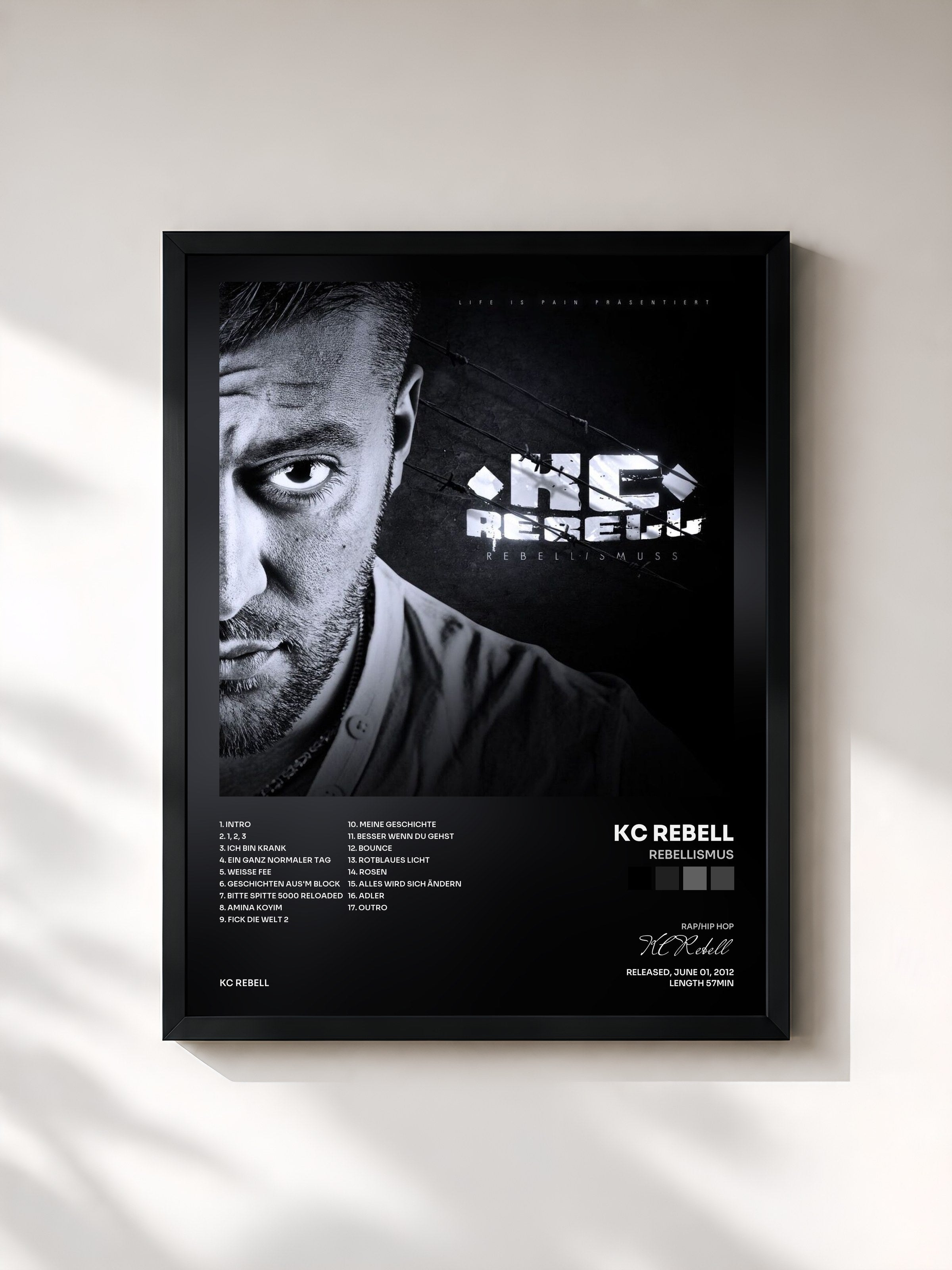 #noir Tableau de l'album Rebellismus de KC Rebell, cadre noir, imprimé et encadré en France