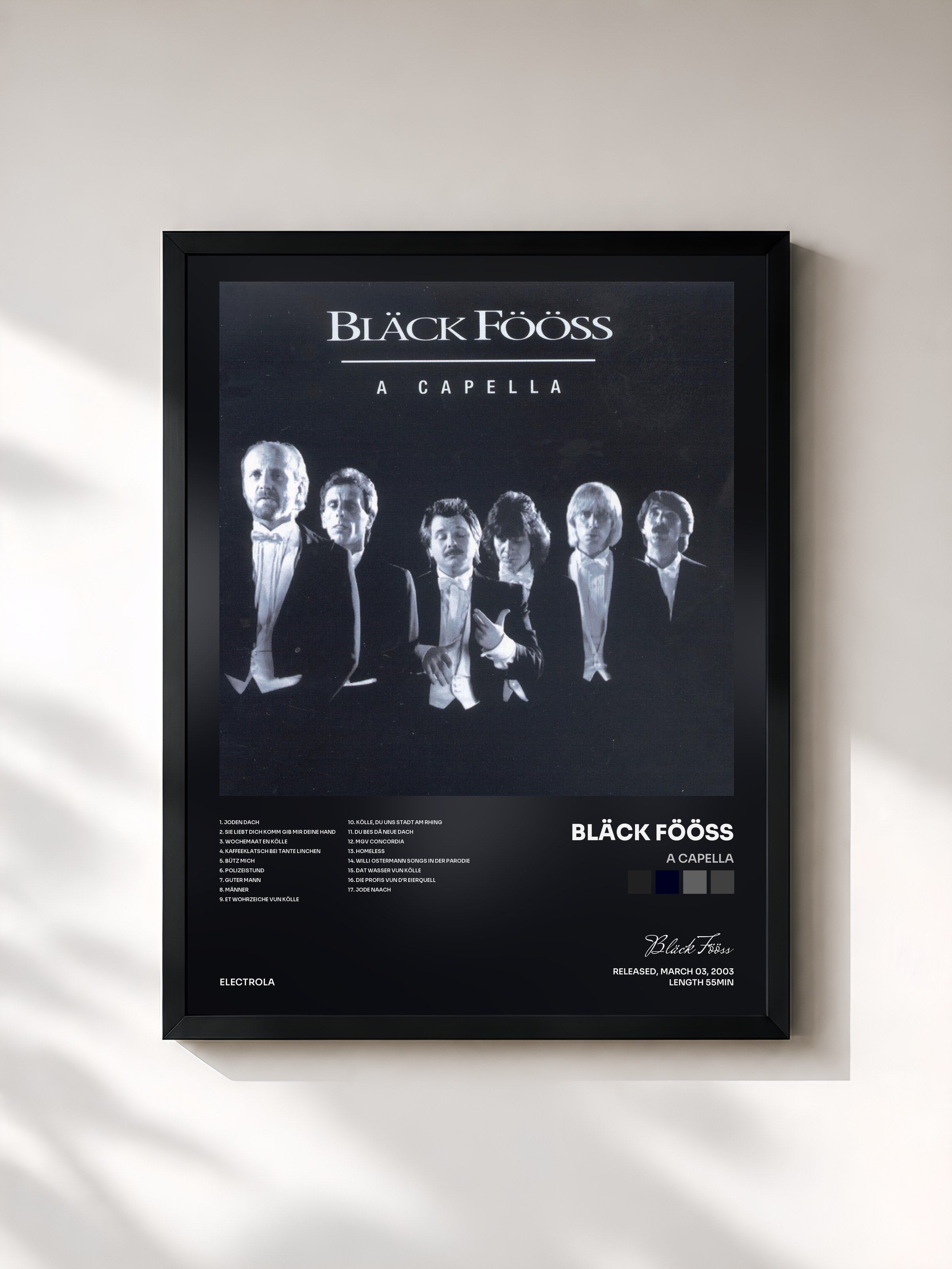 #noir Tableau de l'album A Capella de Bläck Fööss, cadre noir, imprimé et encadré en France