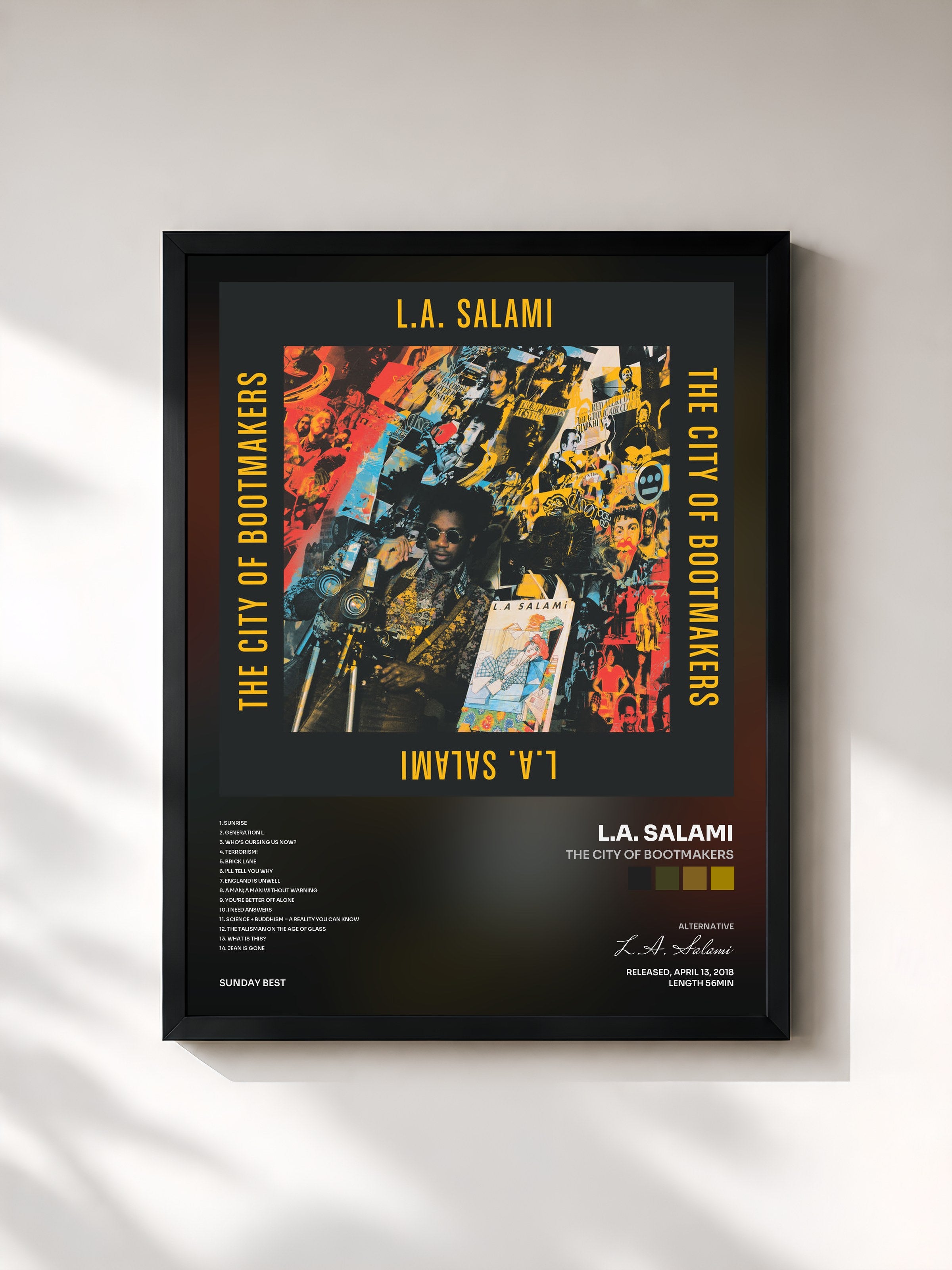 #noir Tableau de l'album The City of Bootmakers de L.A. Salami, cadre noir, imprimé et encadré en France