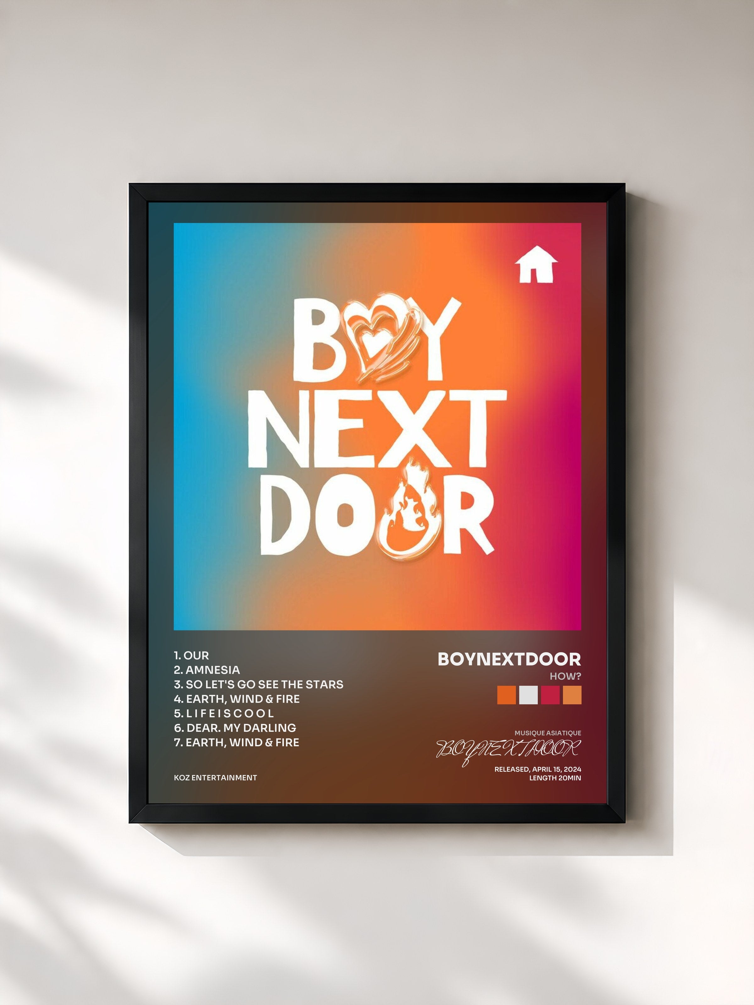 #noir Tableau de l'album HOW? de BOYNEXTDOOR, cadre noir, imprimé et encadré en France