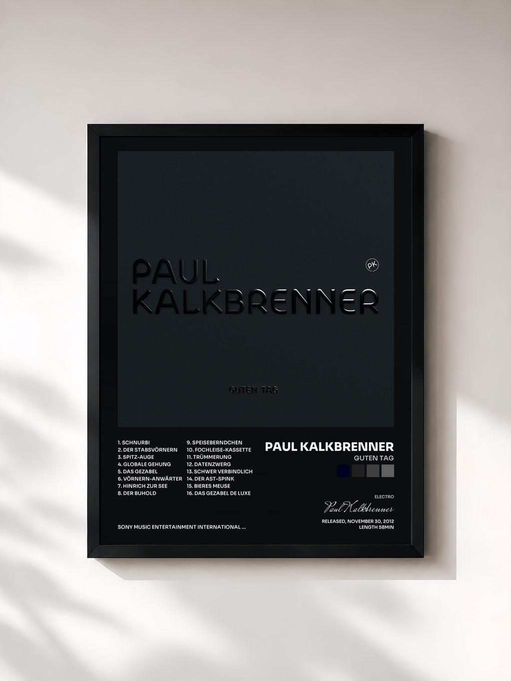 #noir Tableau de l'album Guten Tag de Paul Kalkbrenner, cadre noir, imprimé et encadré en France