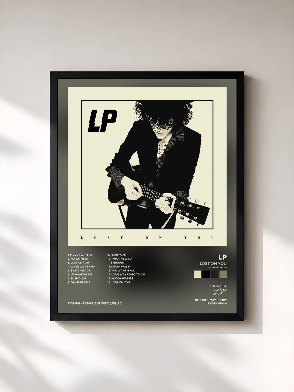#noir Tableau de l'album Lost On You (Deluxe Edition) de LP, cadre noir, imprimé et encadré en France