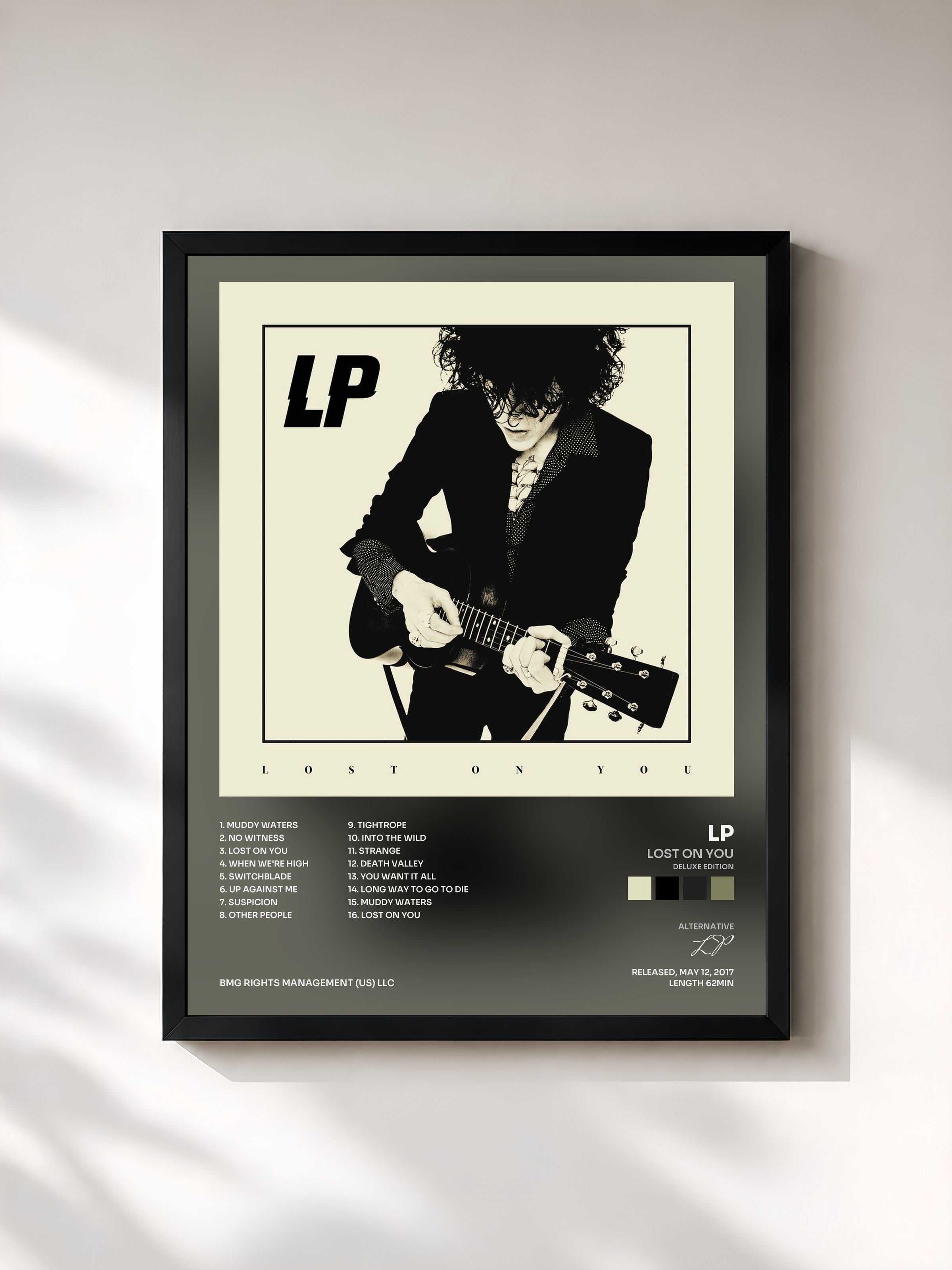 #noir Tableau de l'album Lost On You (Deluxe Edition) de LP, cadre noir, imprimé et encadré en France