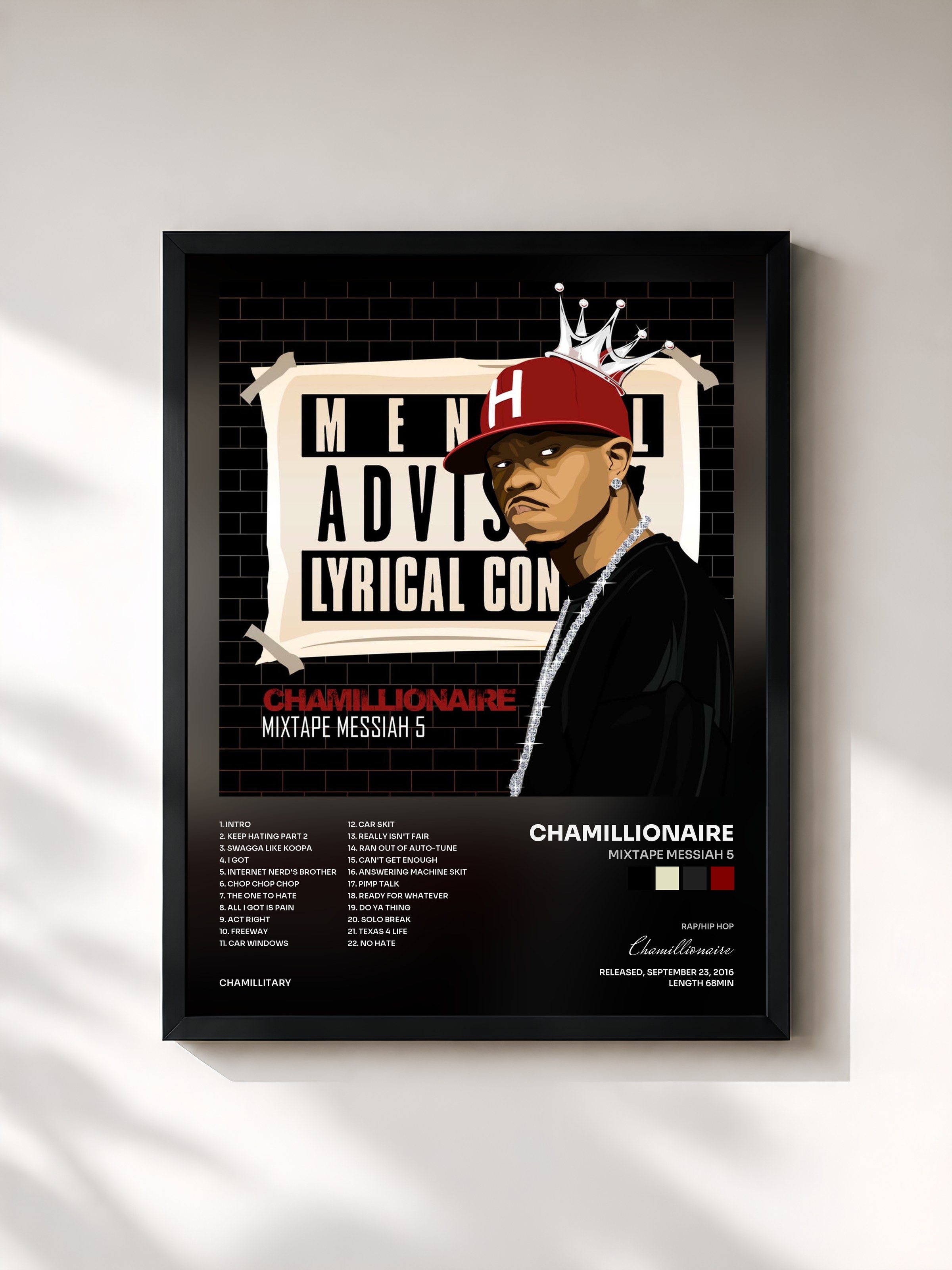#noir Tableau de l'album Mixtape Messiah 5 de Chamillionaire, cadre noir, imprimé et encadré en France
