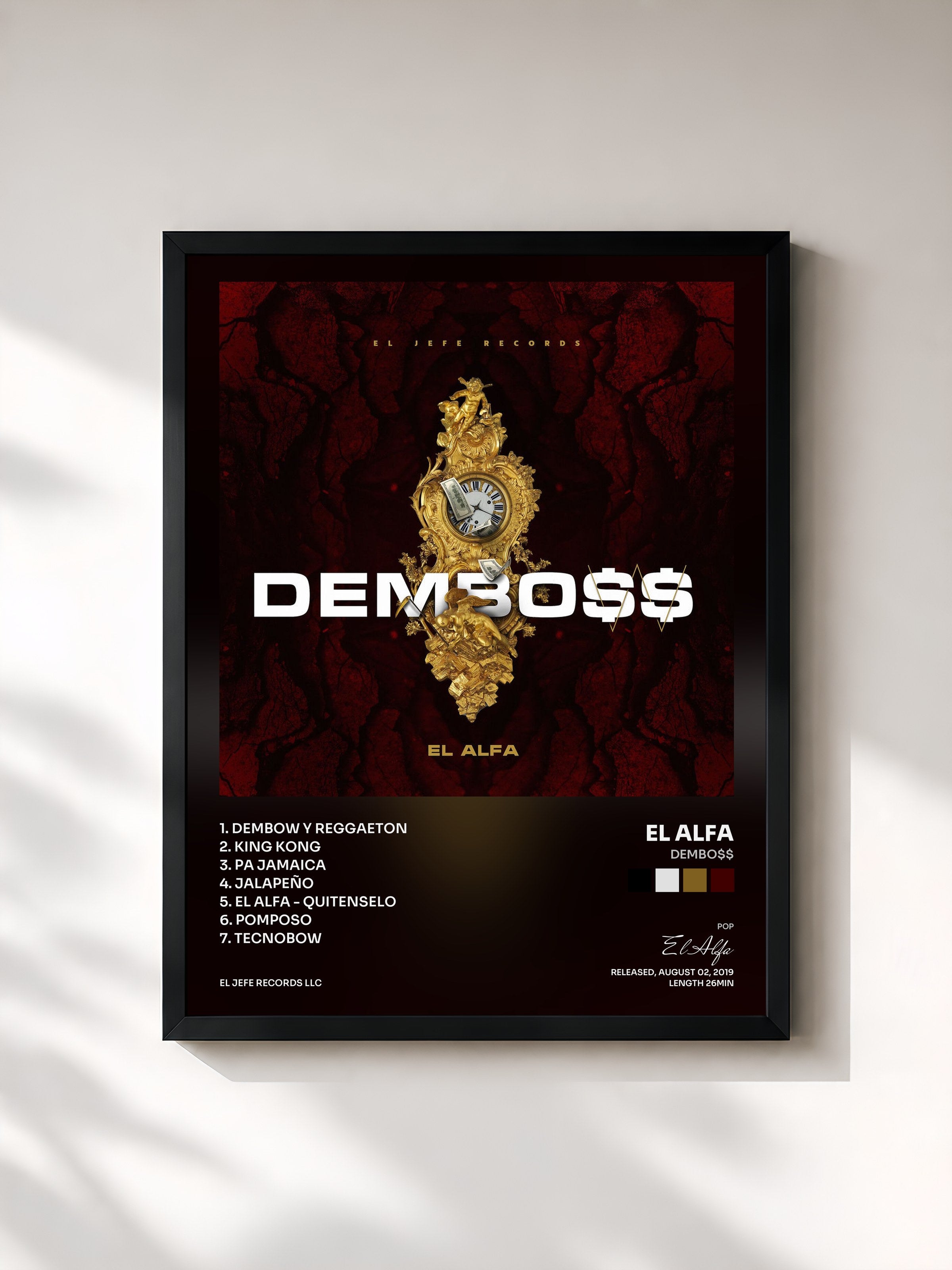 #noir Tableau de l'album DEMBO$$ de El Alfa, cadre noir, imprimé et encadré en France