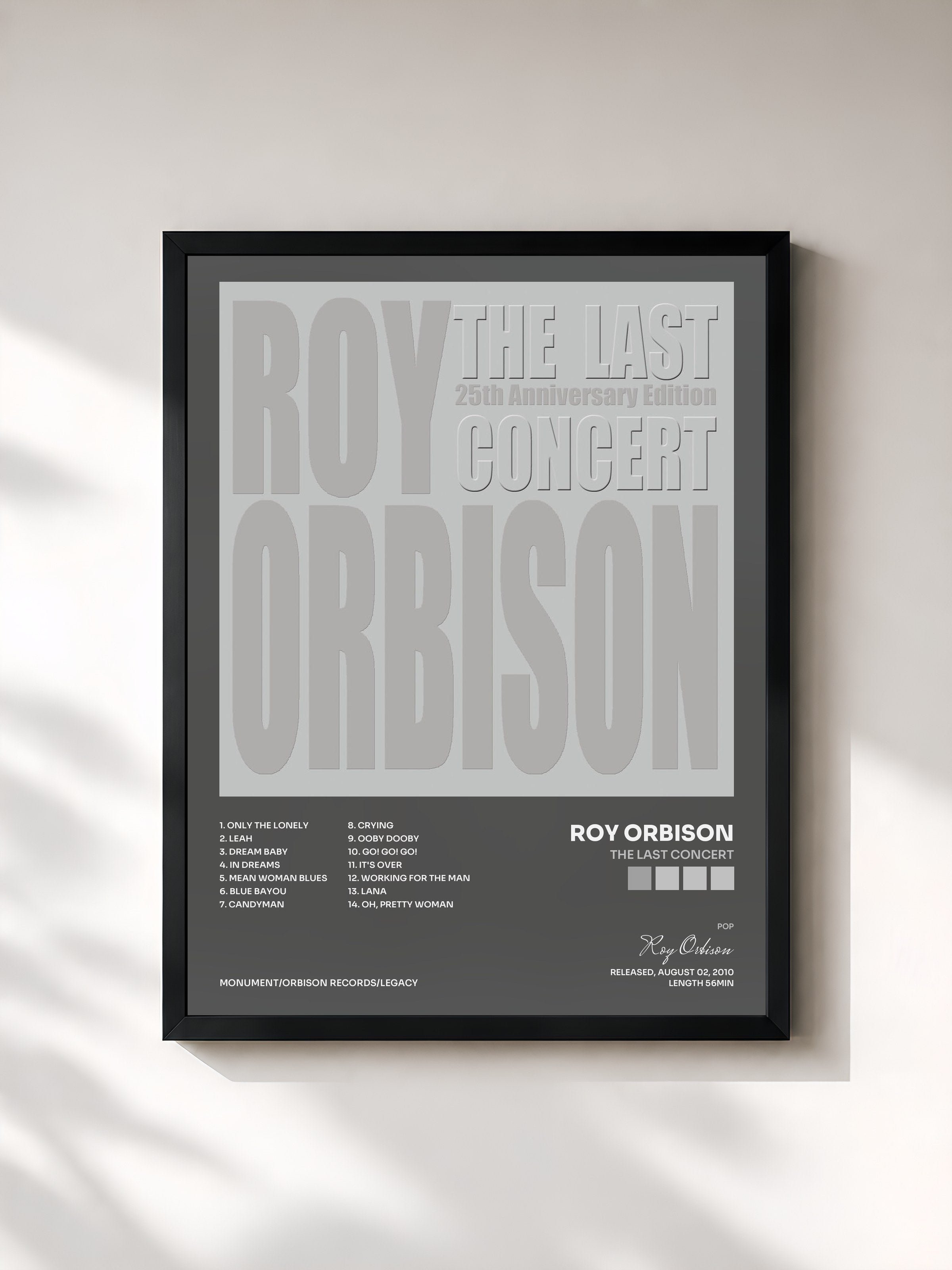 #noir Tableau de l'album The Last Concert de Roy Orbison, cadre noir, imprimé et encadré en France