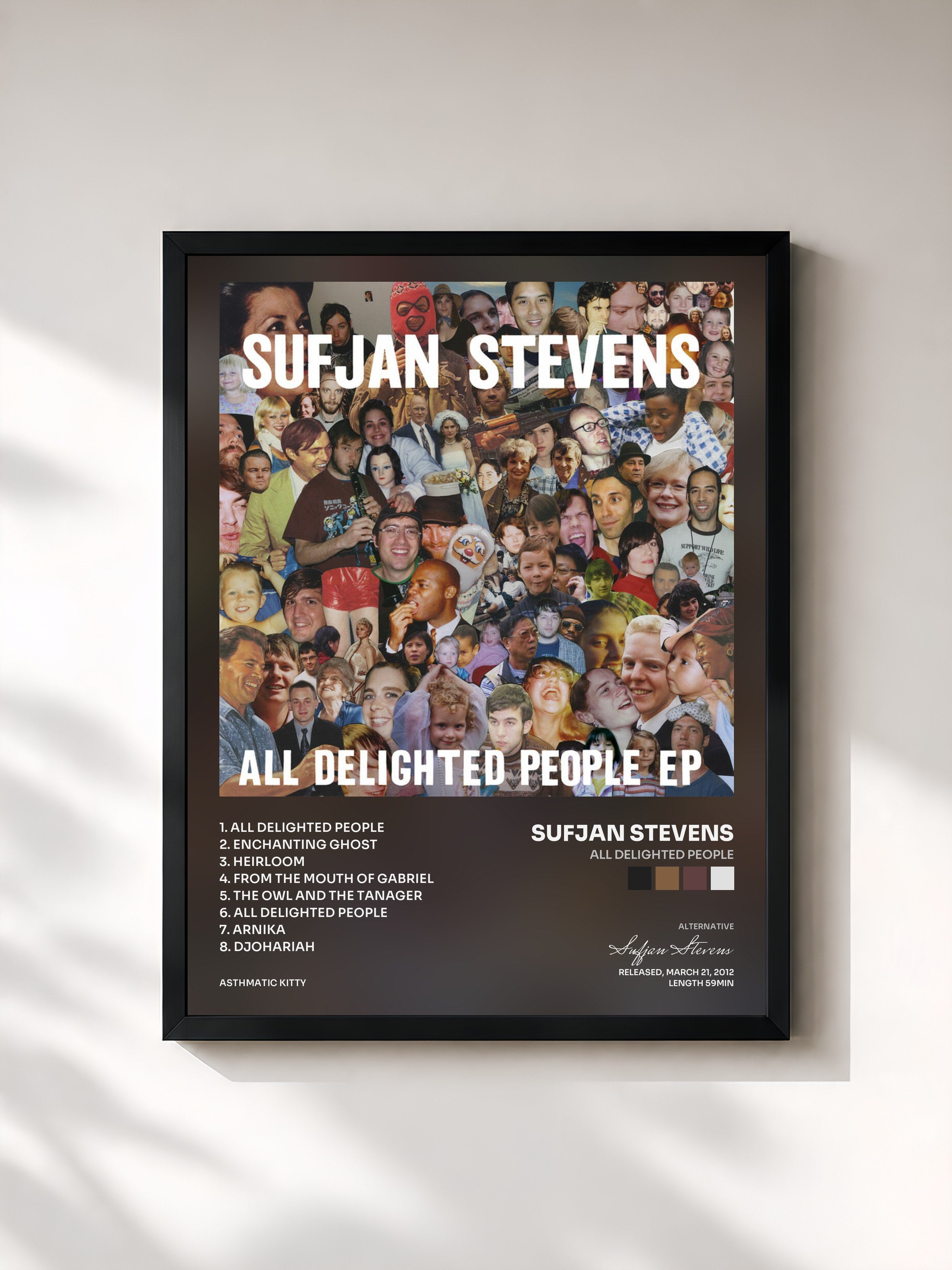 #noir Tableau de l'album All Delighted People de Sufjan Stevens, cadre noir, imprimé et encadré en France