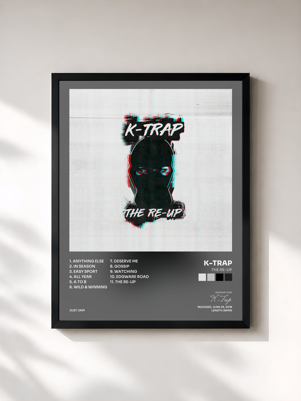 #noir Tableau de l'album The Re-Up de K-Trap, cadre noir, imprimé et encadré en France