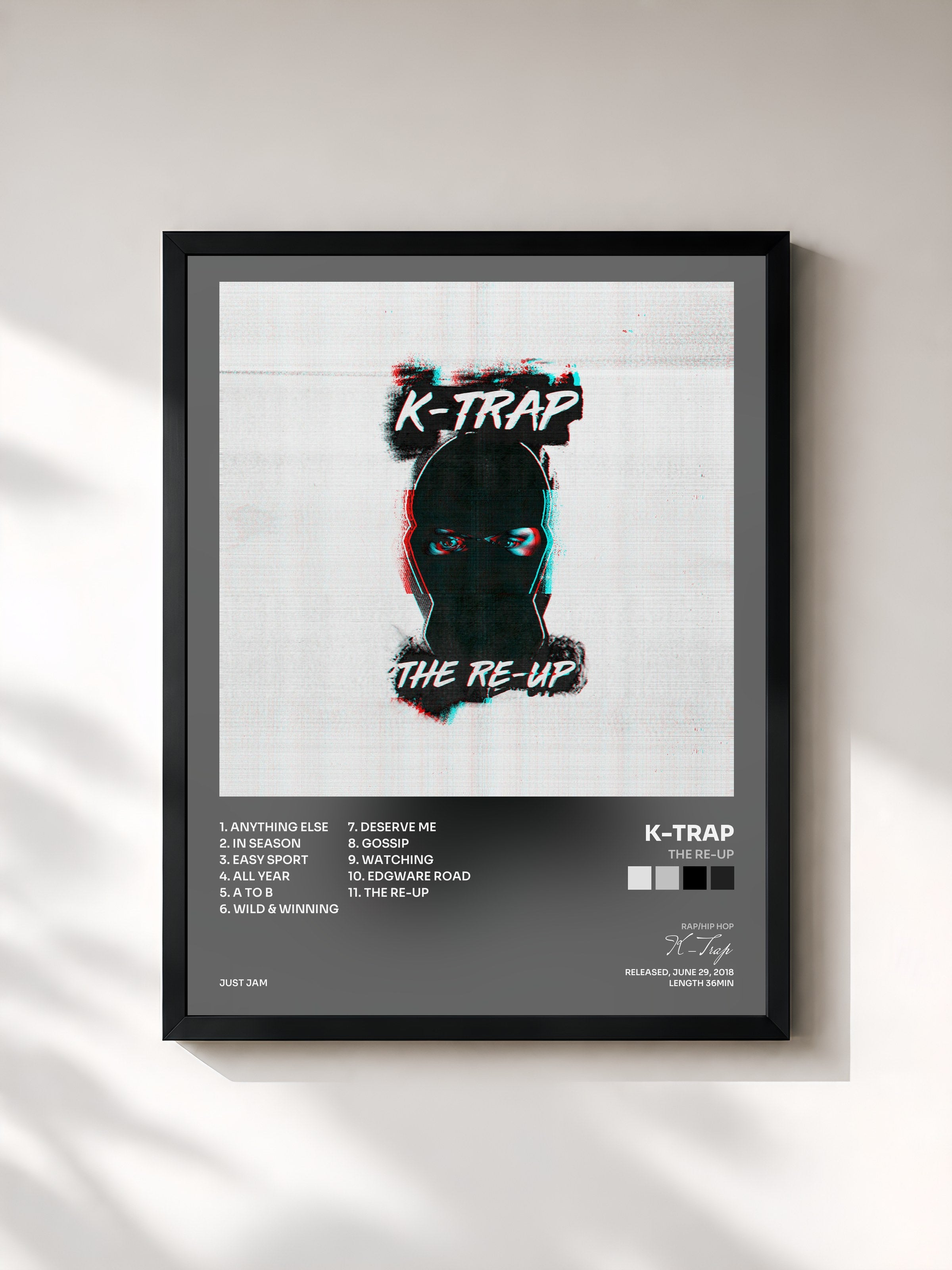 #noir Tableau de l'album The Re-Up de K-Trap, cadre noir, imprimé et encadré en France