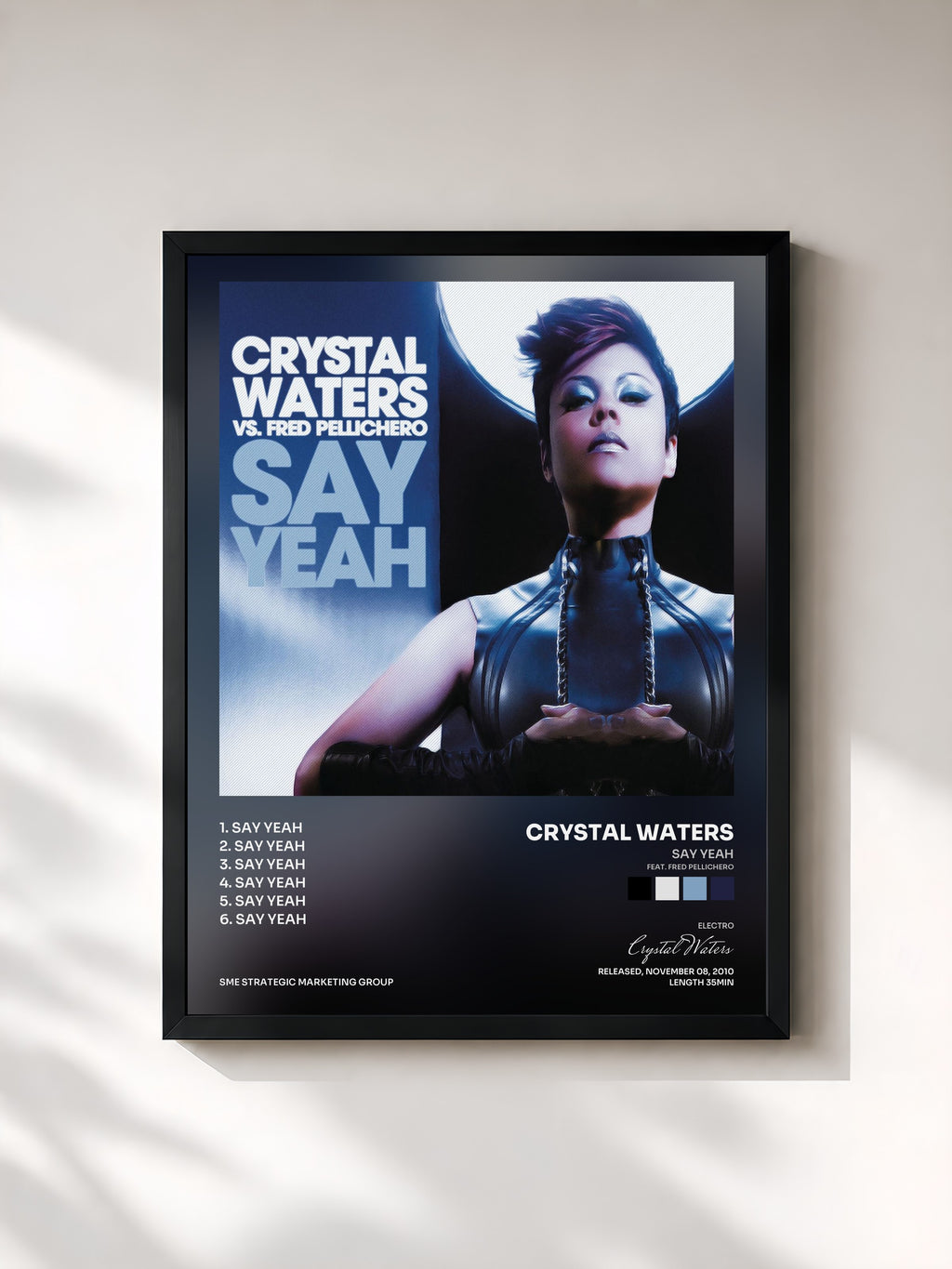 #noir Tableau de l'album Say Yeah (feat. Fred Pellichero) de Crystal Waters, cadre noir, imprimé et encadré en France