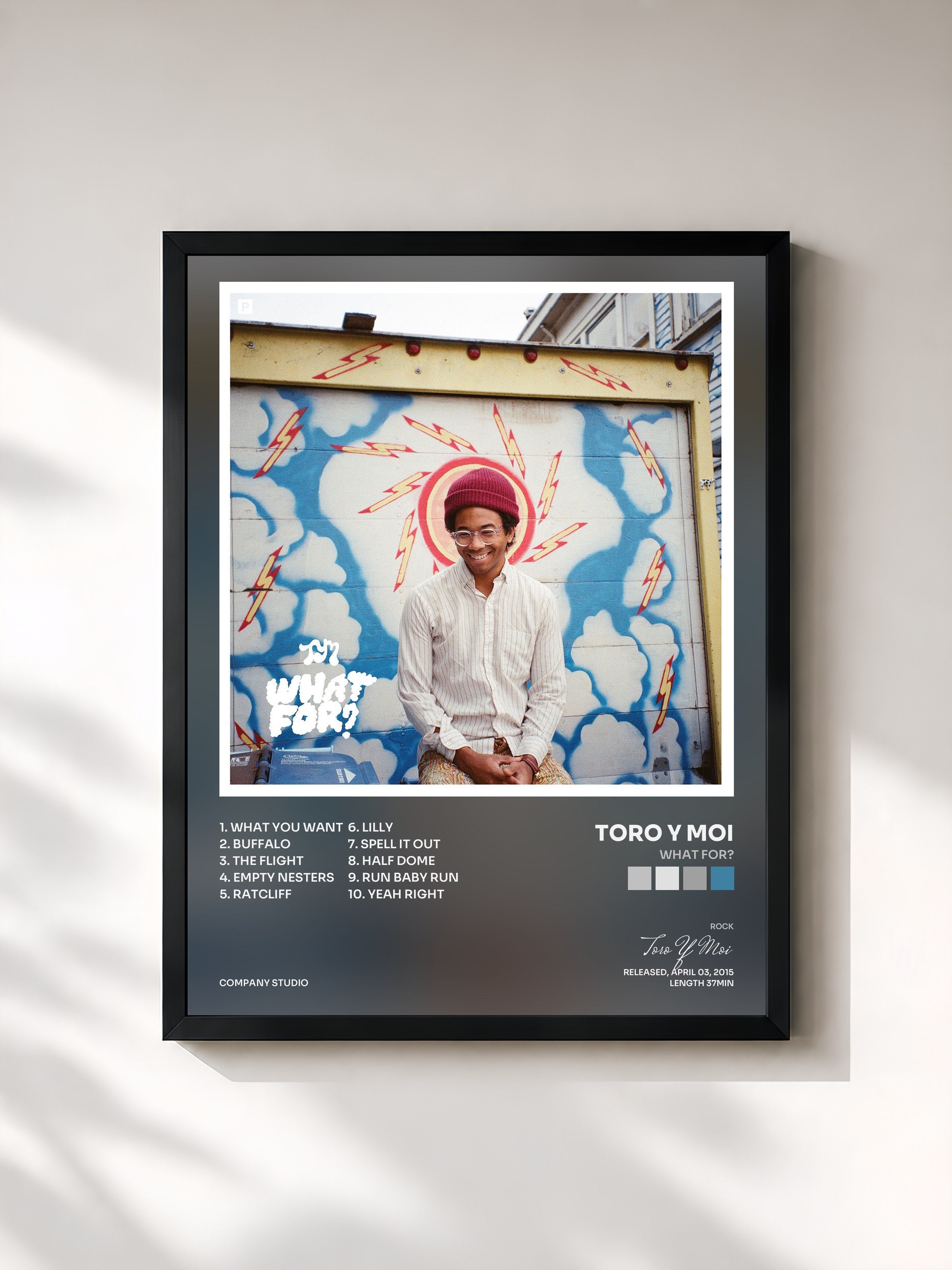 #noir Tableau de l'album What For? de Toro Y Moi, cadre noir, imprimé et encadré en France
