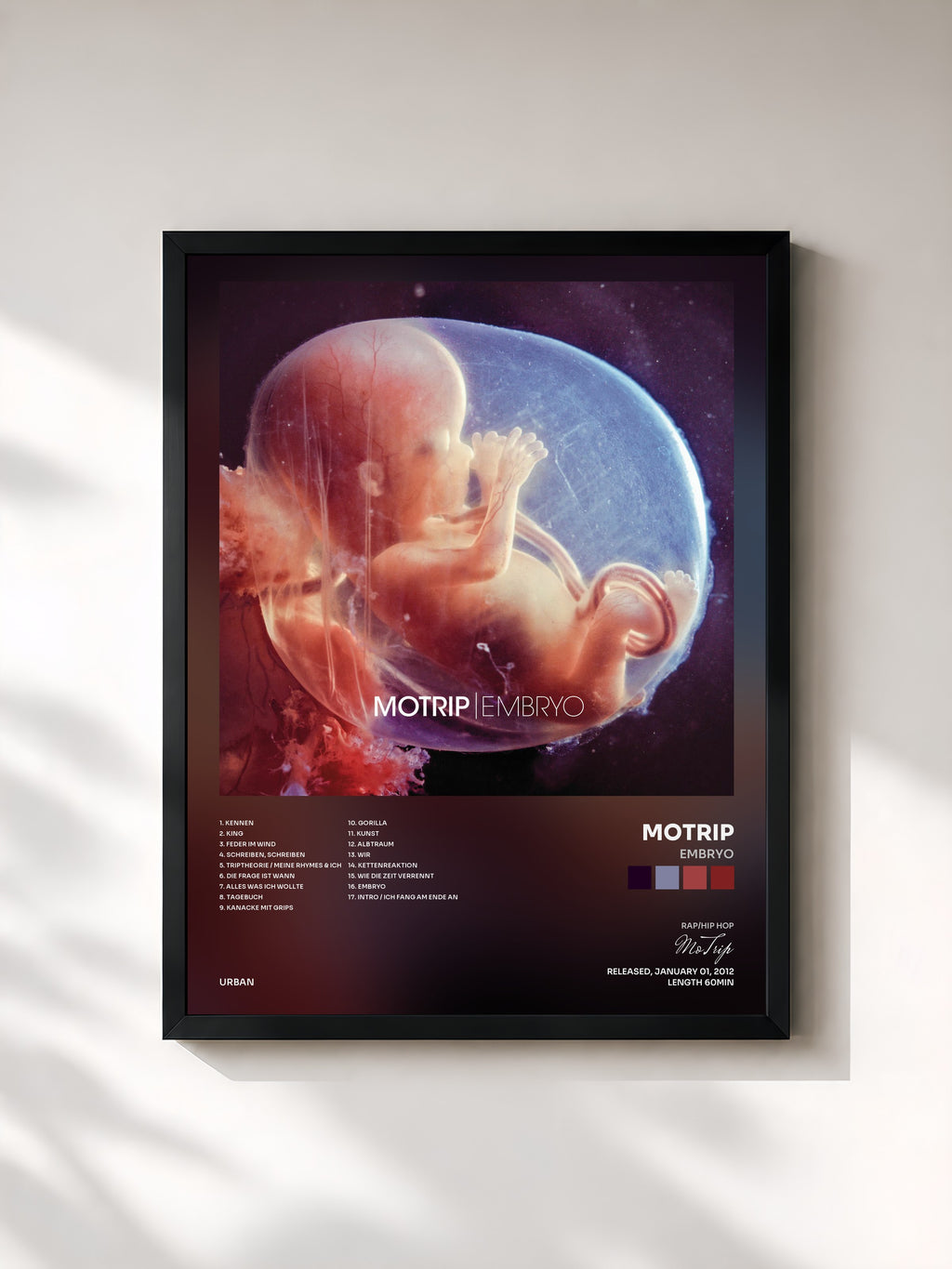#noir Tableau de l'album Embryo de MoTrip, cadre noir, imprimé et encadré en France