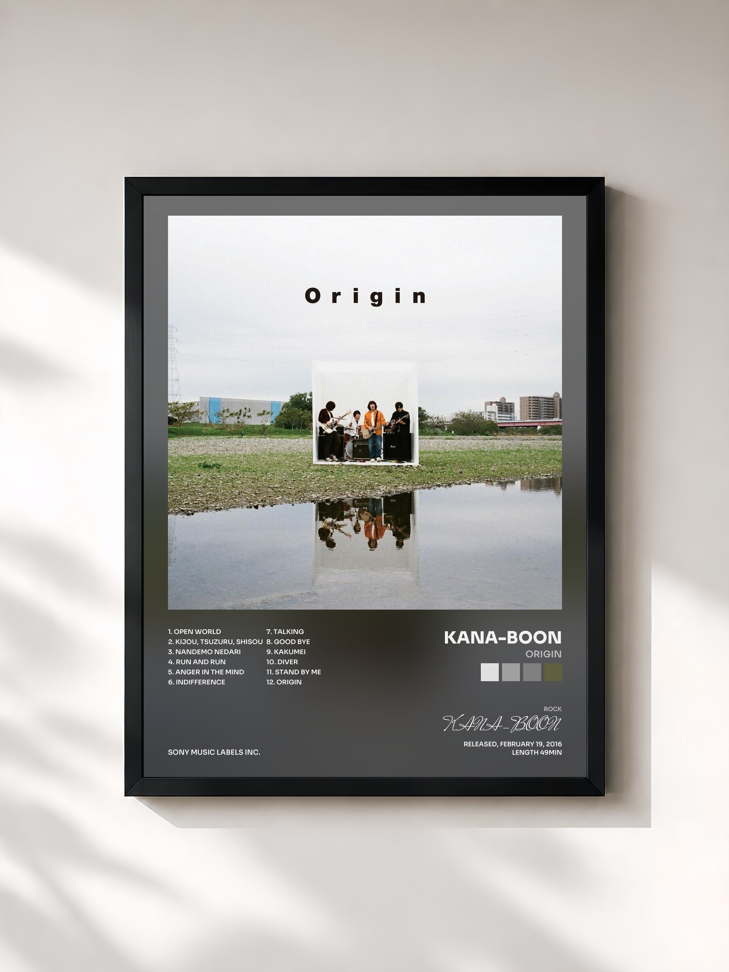 #noir Tableau de l'album Origin de KANA-BOON, cadre noir, imprimé et encadré en France