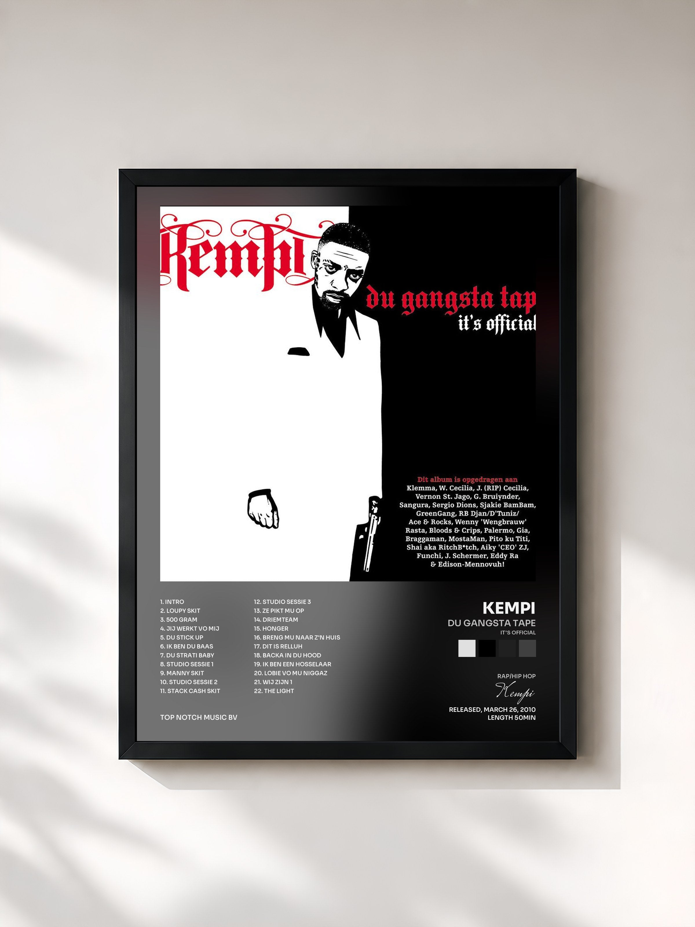 #noir Tableau de l'album Du Gangsta Tape (It's Official) de Kempi, cadre noir, imprimé et encadré en France