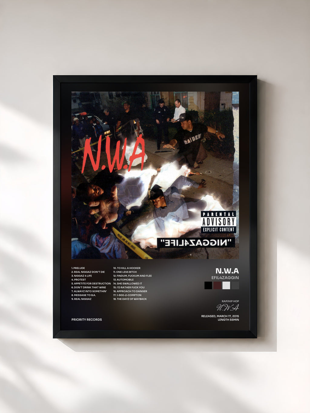 #noir Tableau de l'album Efil4zaggin de N.W.A, cadre noir, imprimé et encadré en France