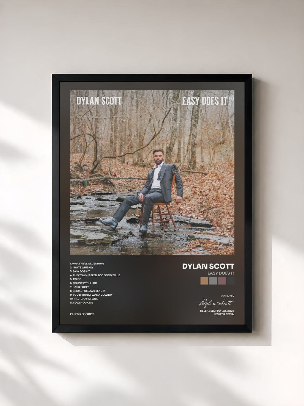 #noir Tableau de l'album Easy Does It de Dylan Scott, cadre noir, imprimé et encadré en France