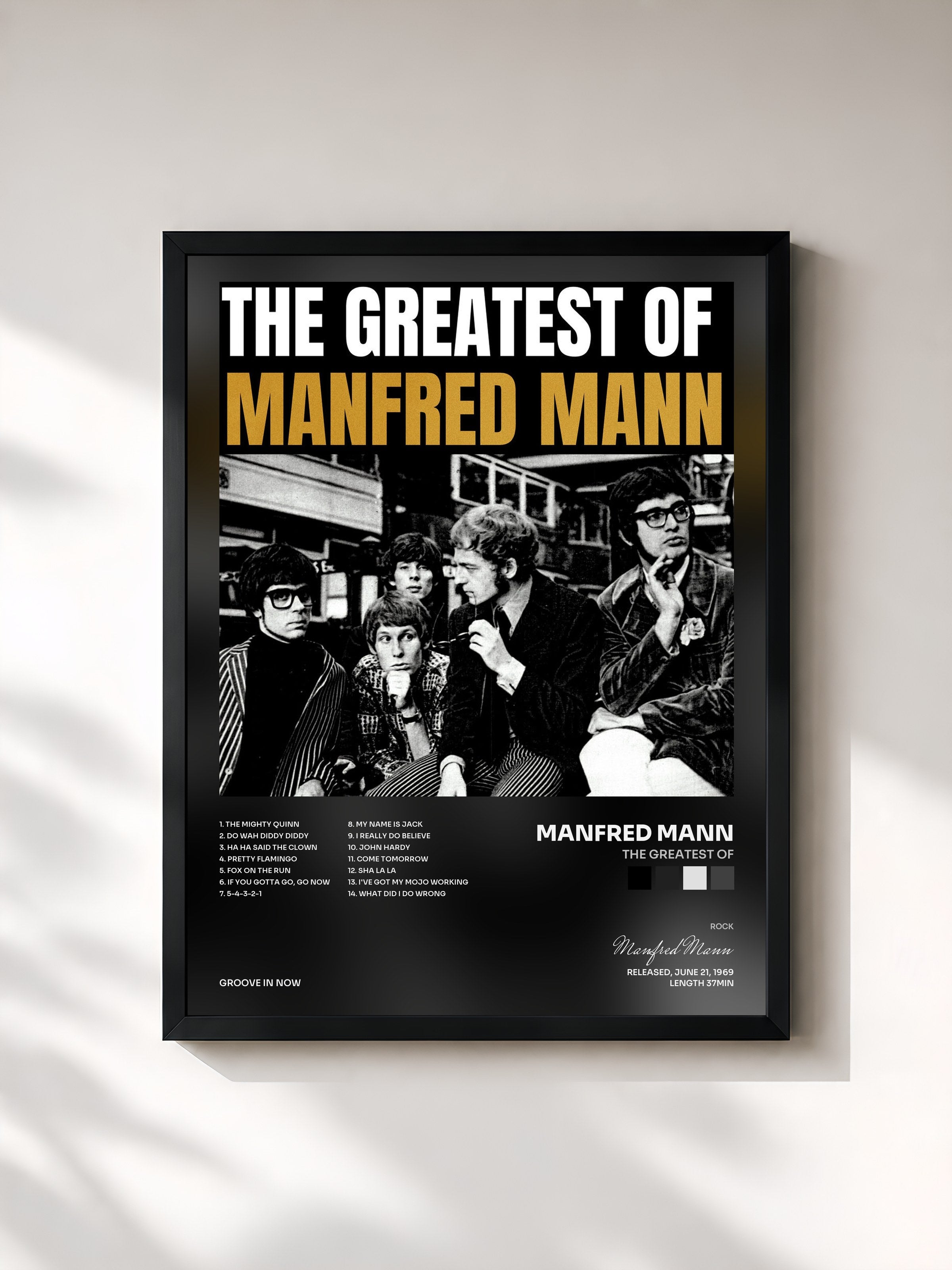 #noir Tableau de l'album The Greatest Of de Manfred Mann, cadre noir, imprimé et encadré en France