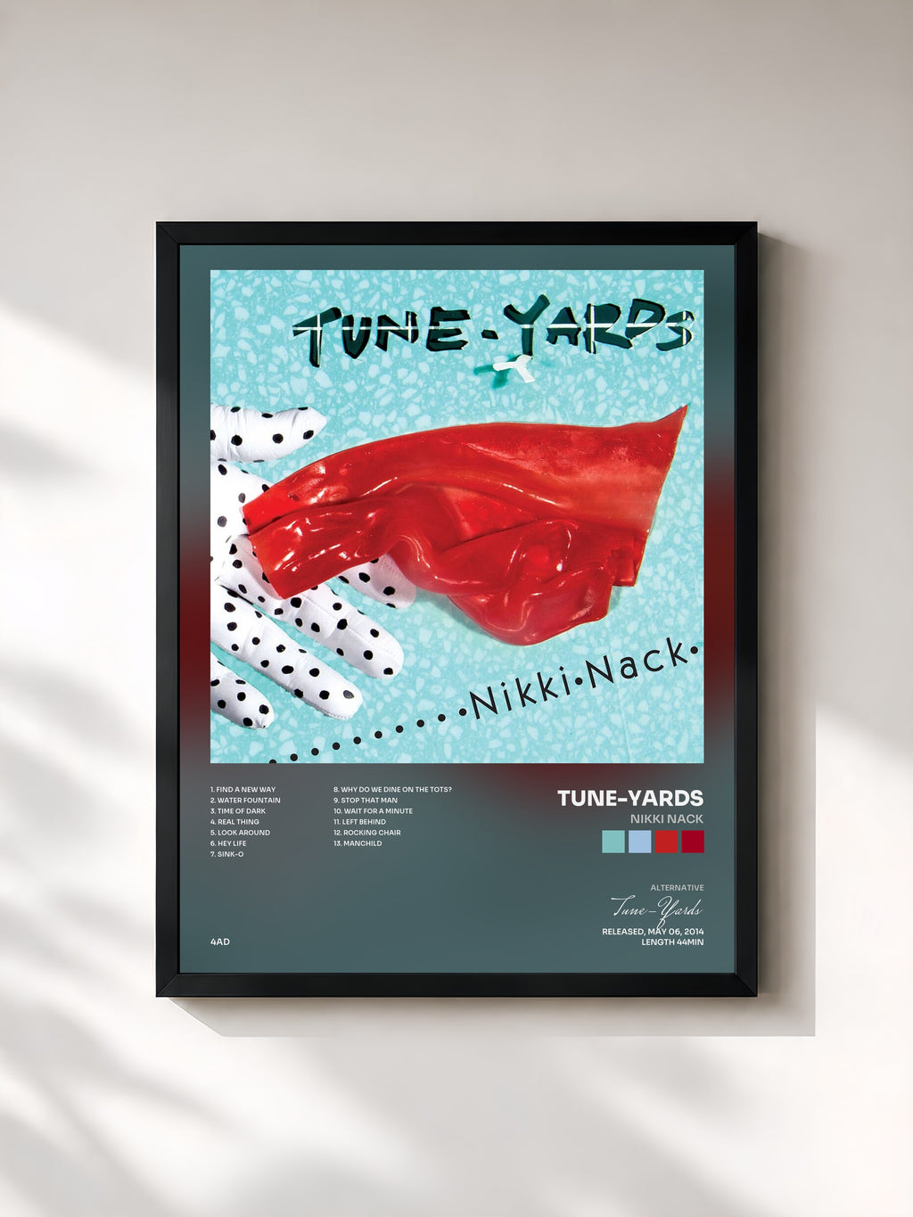 #noir Tableau de l'album Nikki Nack de Tune-Yards, cadre noir, imprimé et encadré en France