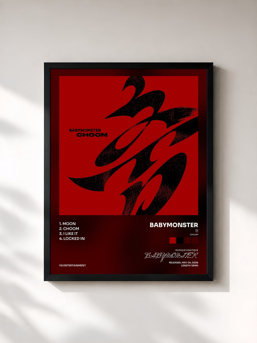 #noir Tableau de l'album 춤 (CHOOM) de BABYMONSTER, cadre noir, imprimé et encadré en France