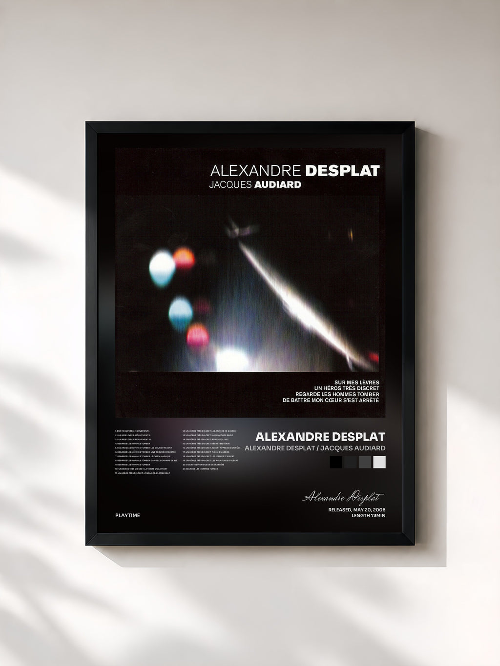 #noir Tableau de l'album Alexandre Desplat / Jacques Audiard de Alexandre Desplat, cadre noir, imprimé et encadré en France