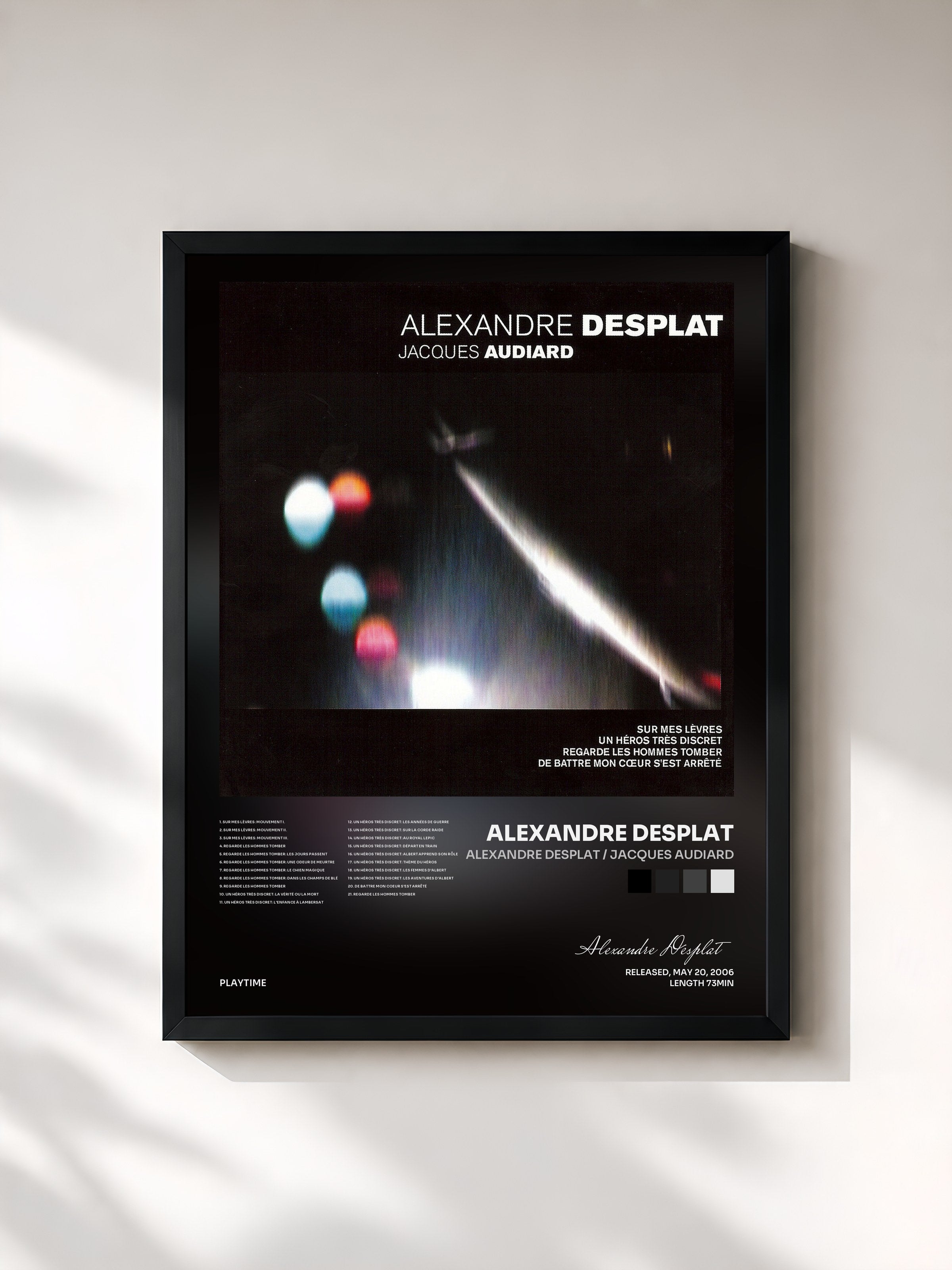 #noir Tableau de l'album Alexandre Desplat / Jacques Audiard de Alexandre Desplat, cadre noir, imprimé et encadré en France