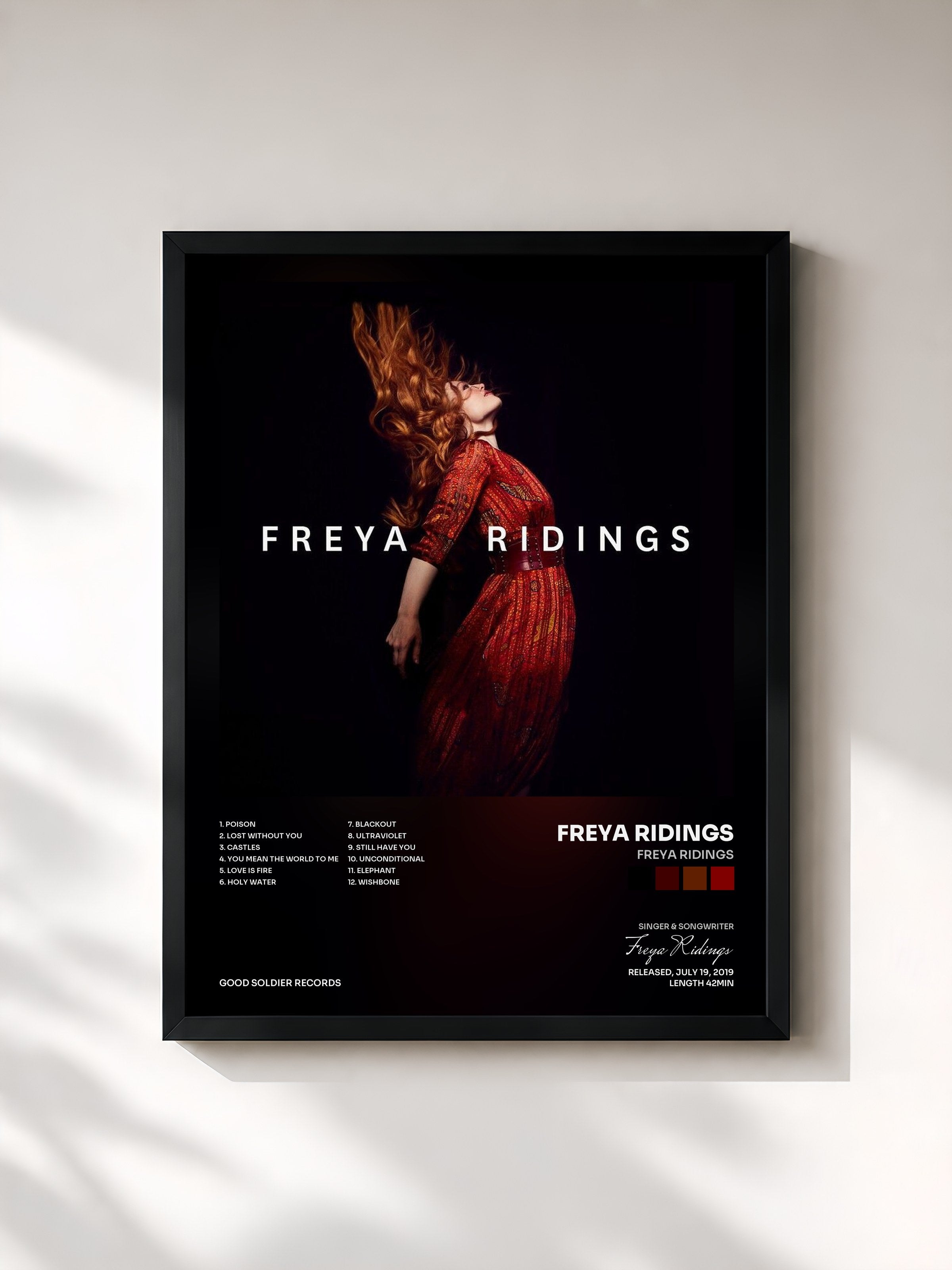 #noir Tableau de l'album Freya Ridings de Freya Ridings, cadre noir, imprimé et encadré en France