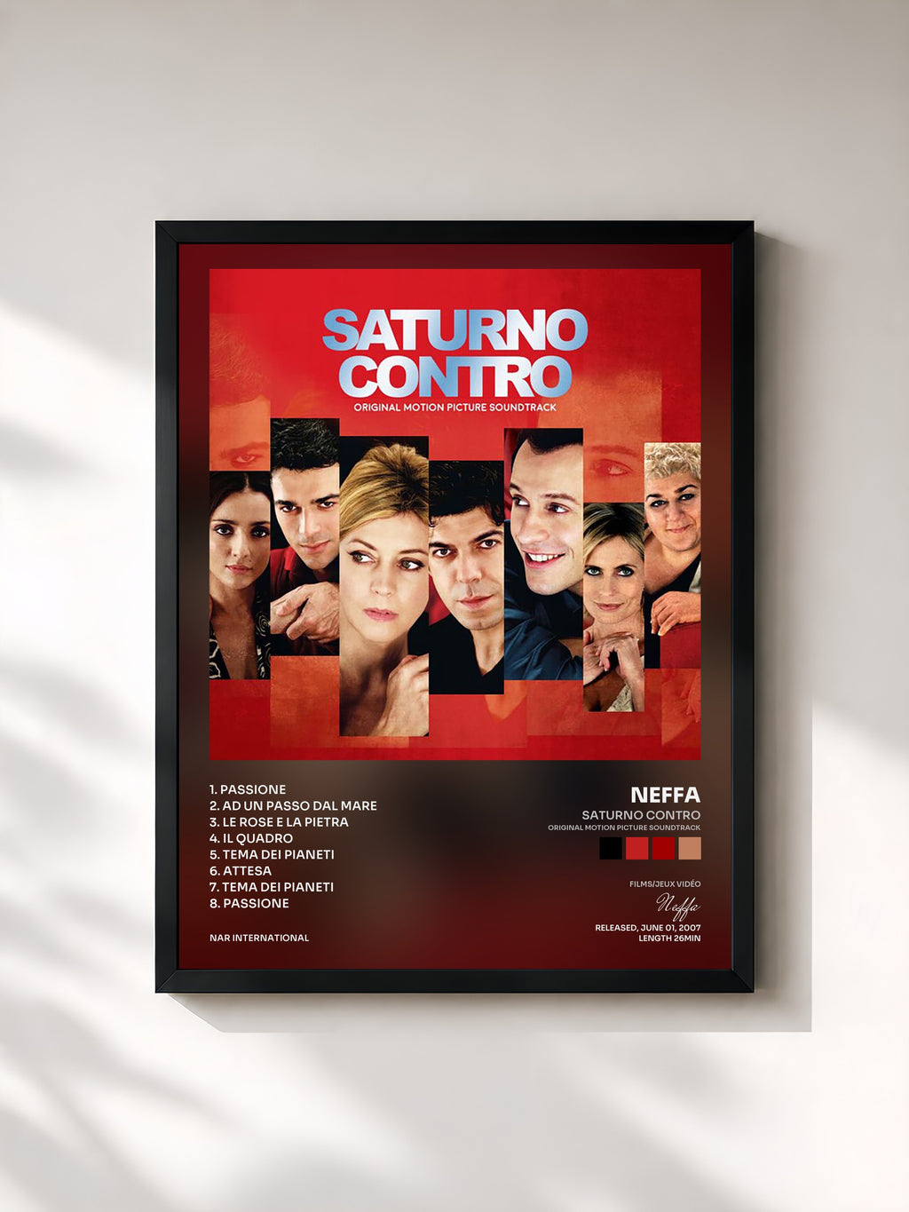 #noir Tableau de l'album Saturno Contro (Original Motion Picture Soundtrack) de Neffa, cadre noir, imprimé et encadré en France