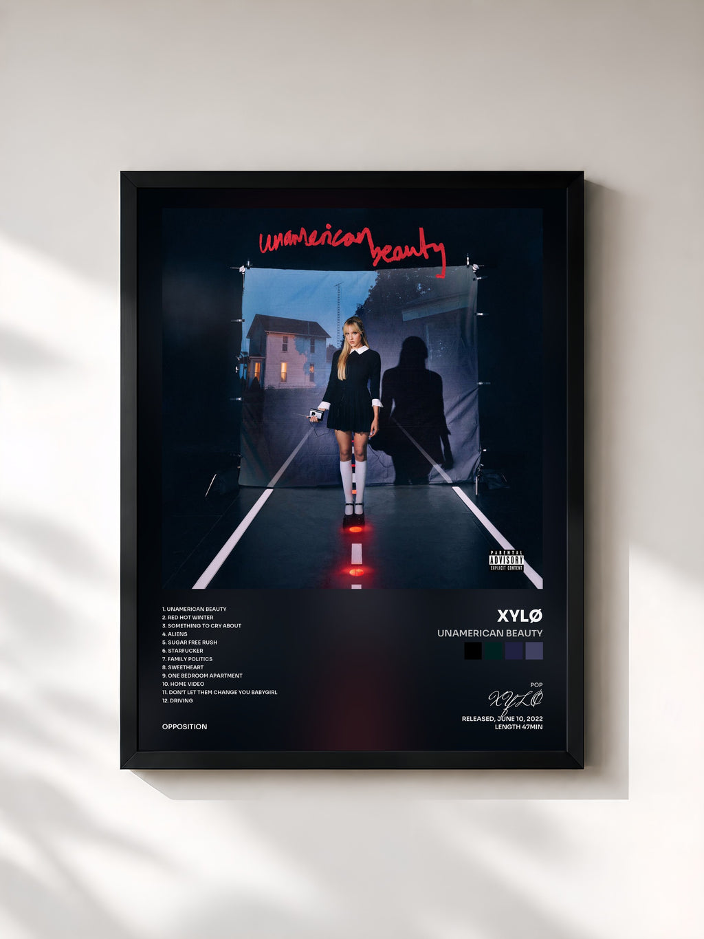 #noir Tableau de l'album unamerican beauty de XYLØ, cadre noir, imprimé et encadré en France