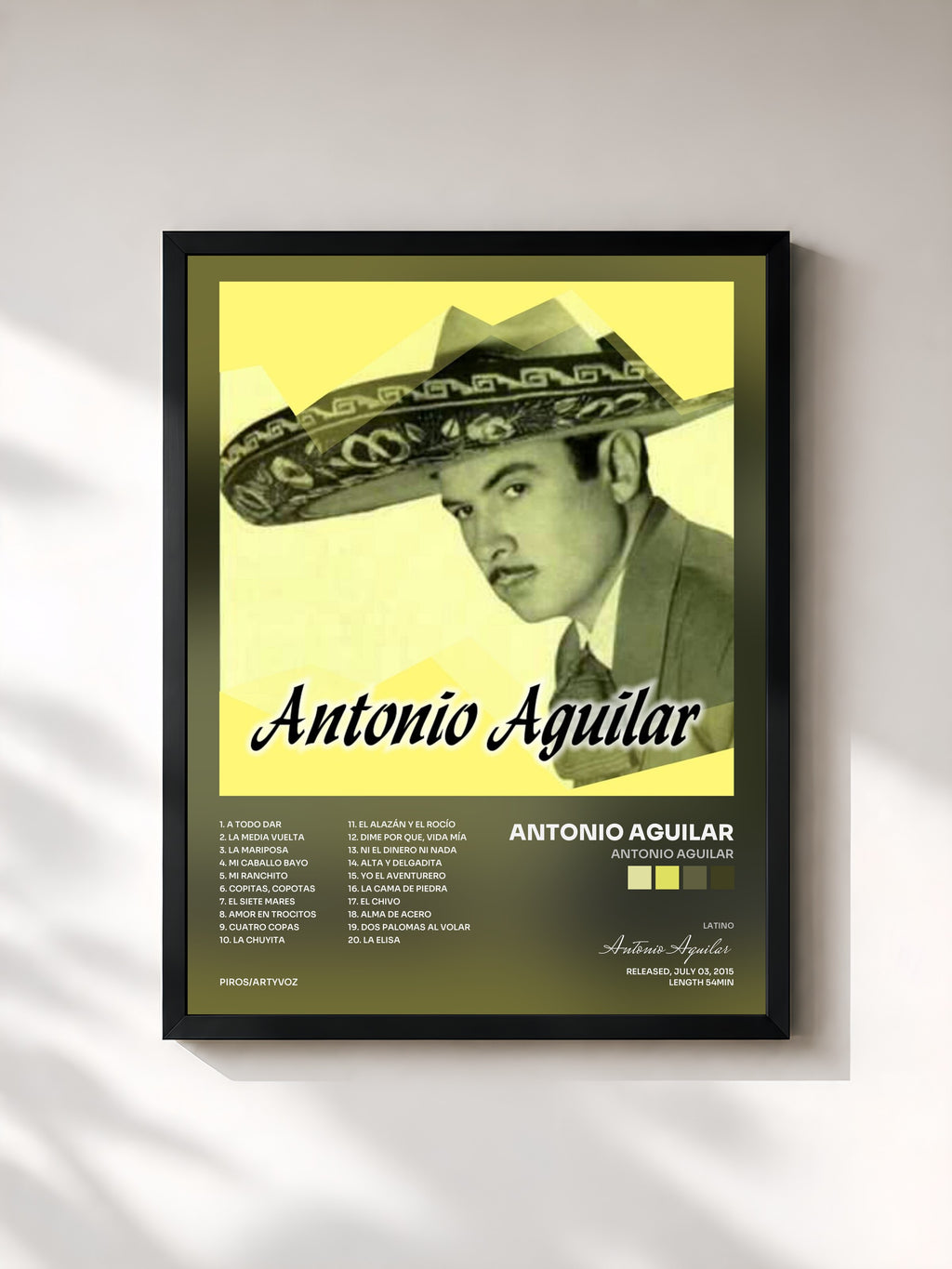 #noir Tableau de l'album Antonio Aguilar de Antonio Aguilar, cadre noir, imprimé et encadré en France