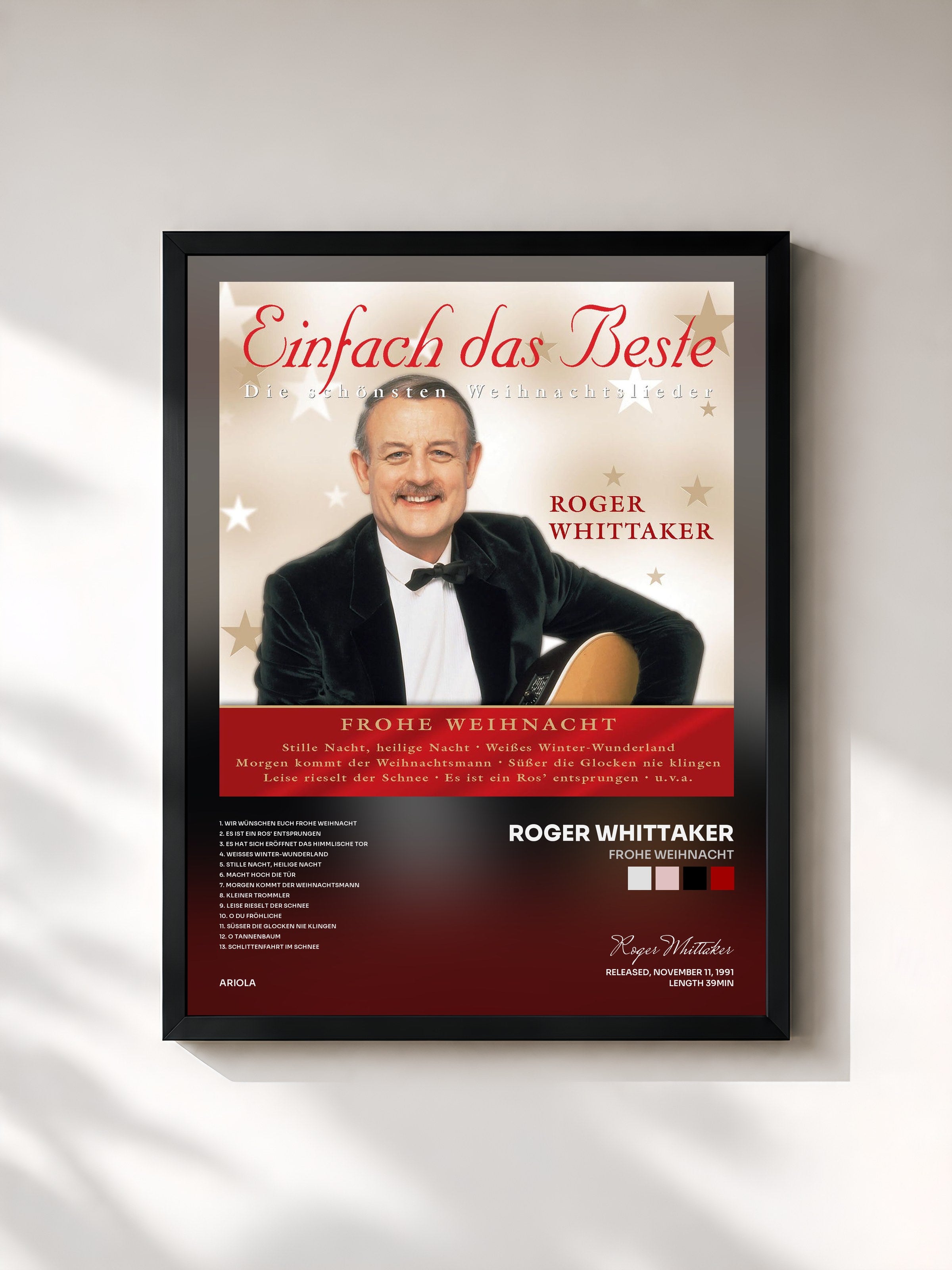 #noir Tableau de l'album Frohe Weihnacht de Roger Whittaker, cadre noir, imprimé et encadré en France