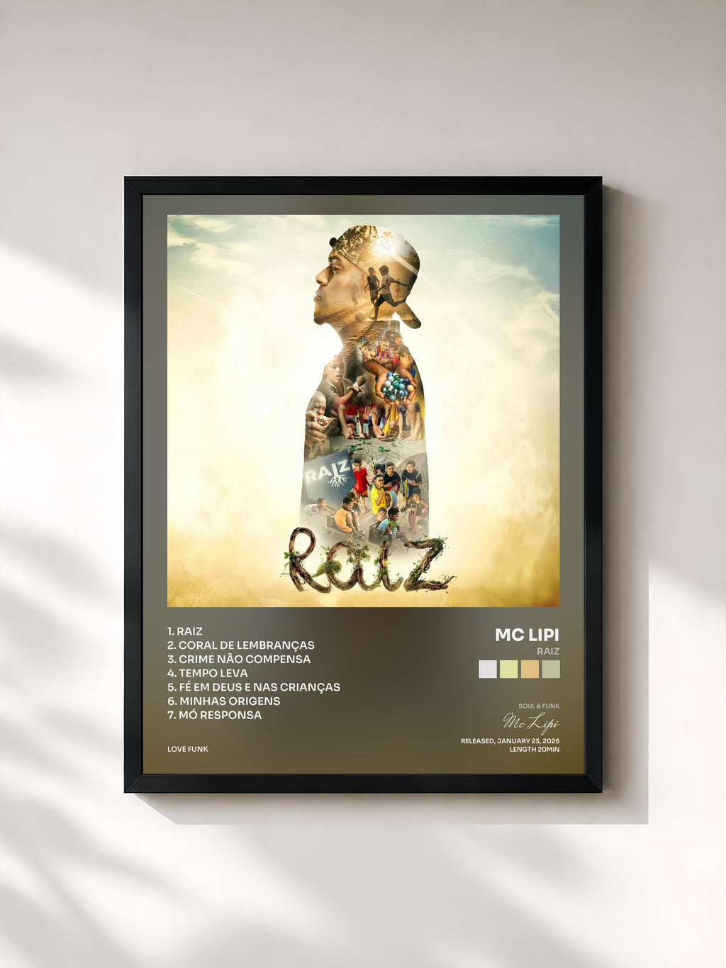 #noir Tableau de l'album Raiz de Mc Lipi, cadre noir, imprimé et encadré en France