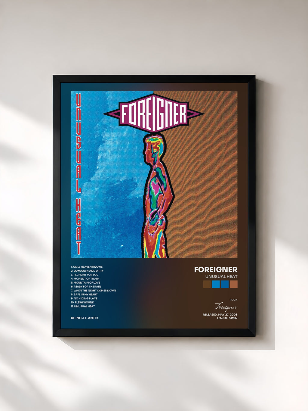 #noir Tableau de l'album Unusual Heat de Foreigner, cadre noir, imprimé et encadré en France