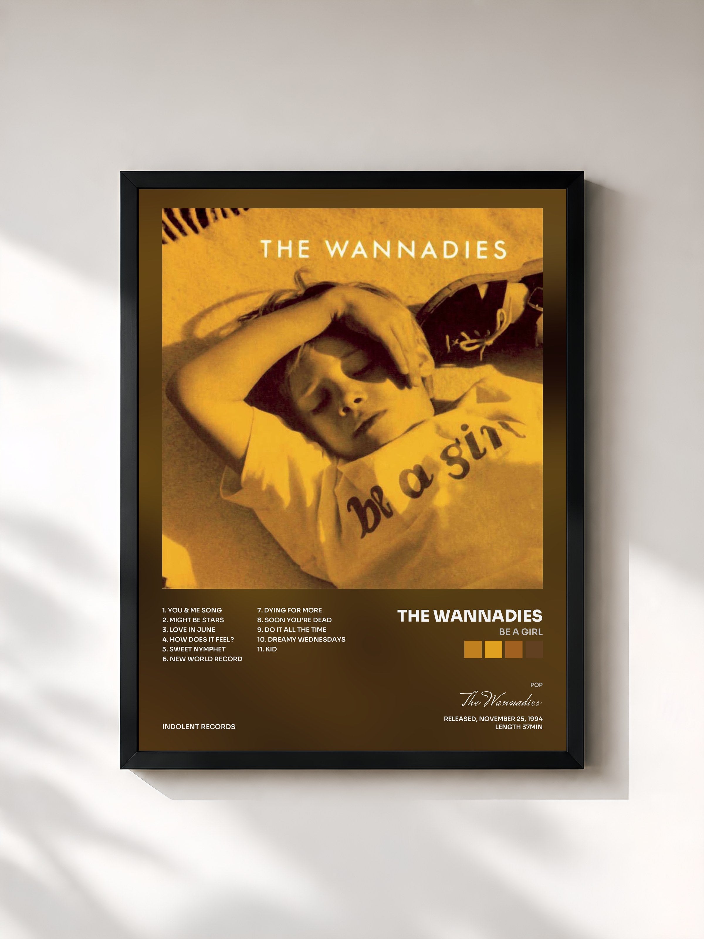 #noir Tableau de l'album Be A Girl de The Wannadies, cadre noir, imprimé et encadré en France