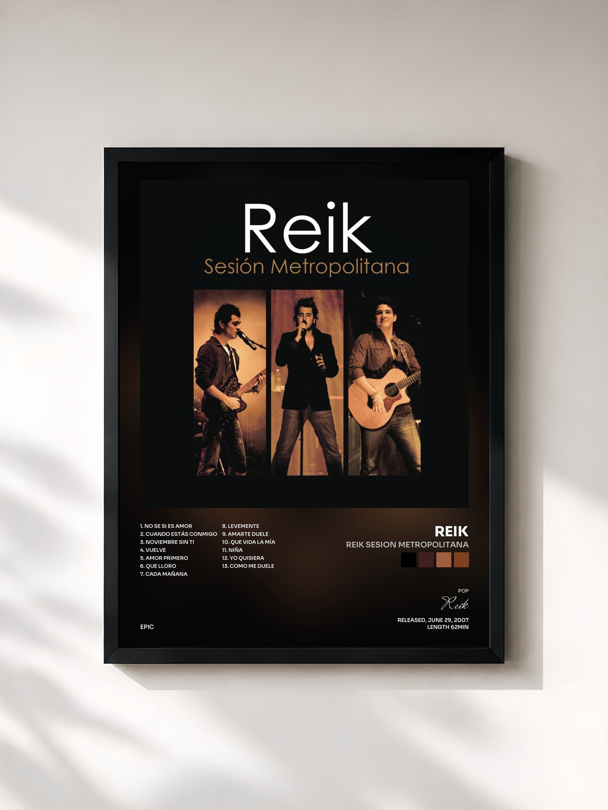 #noir Tableau de l'album Reik Sesion Metropolitana de Reik, cadre noir, imprimé et encadré en France