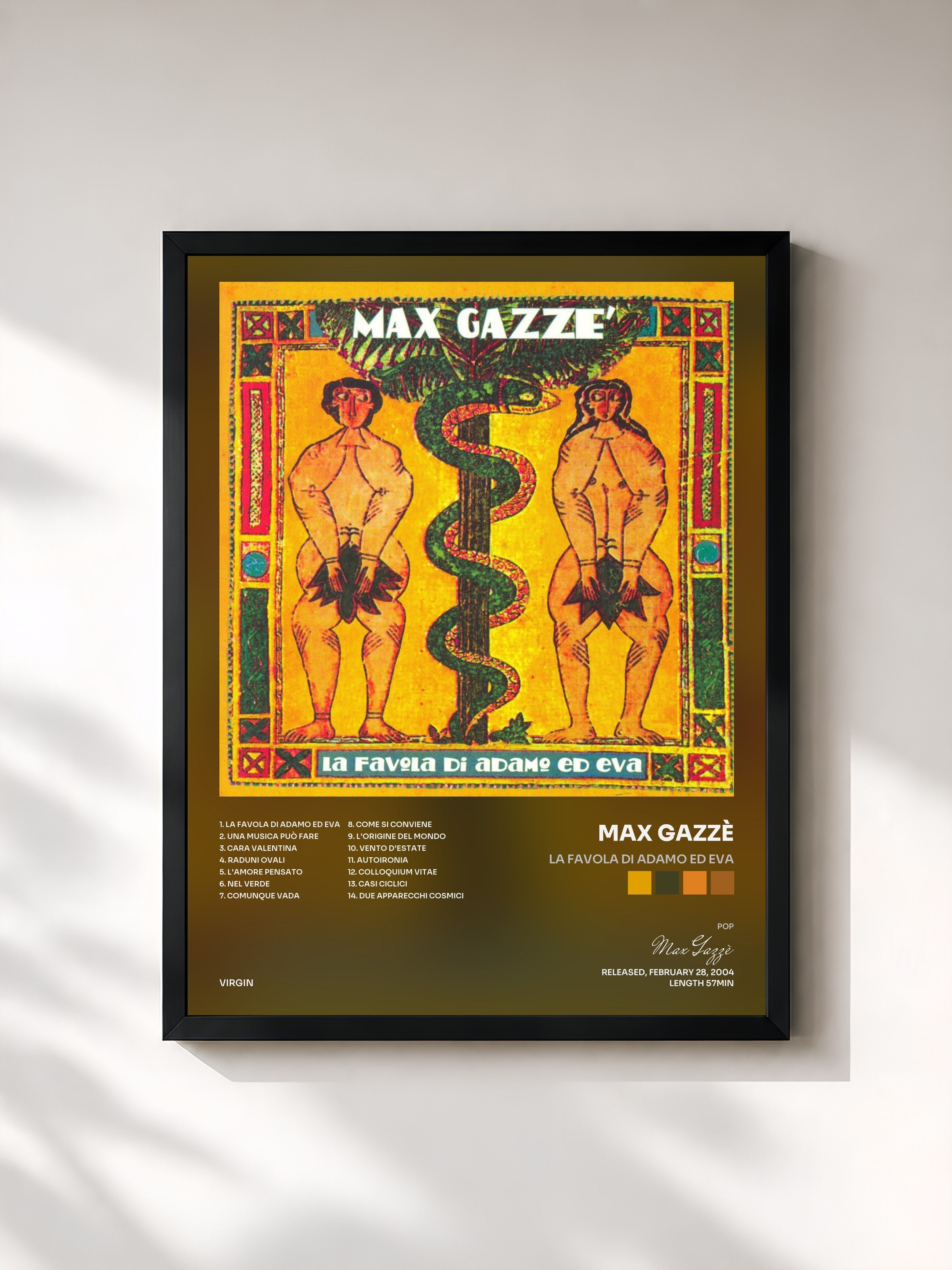 #noir Tableau de l'album La Favola Di Adamo Ed Eva de Max Gazzè, cadre noir, imprimé et encadré en France