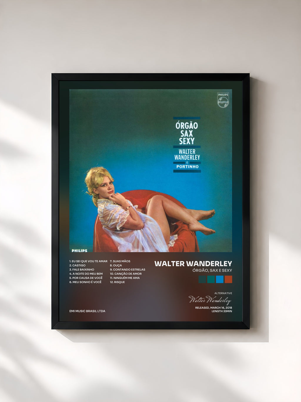 #noir Tableau de l'album Órgão, Sax E Sexy de Walter Wanderley, cadre noir, imprimé et encadré en France