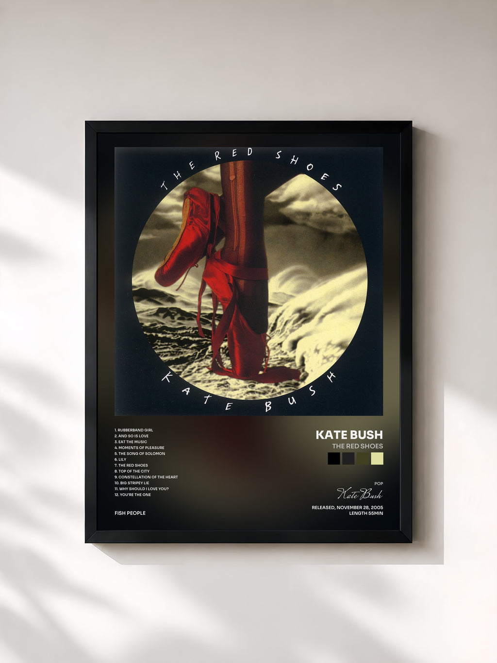 #noir Tableau de l'album The Red Shoes de Kate Bush, cadre noir, imprimé et encadré en France