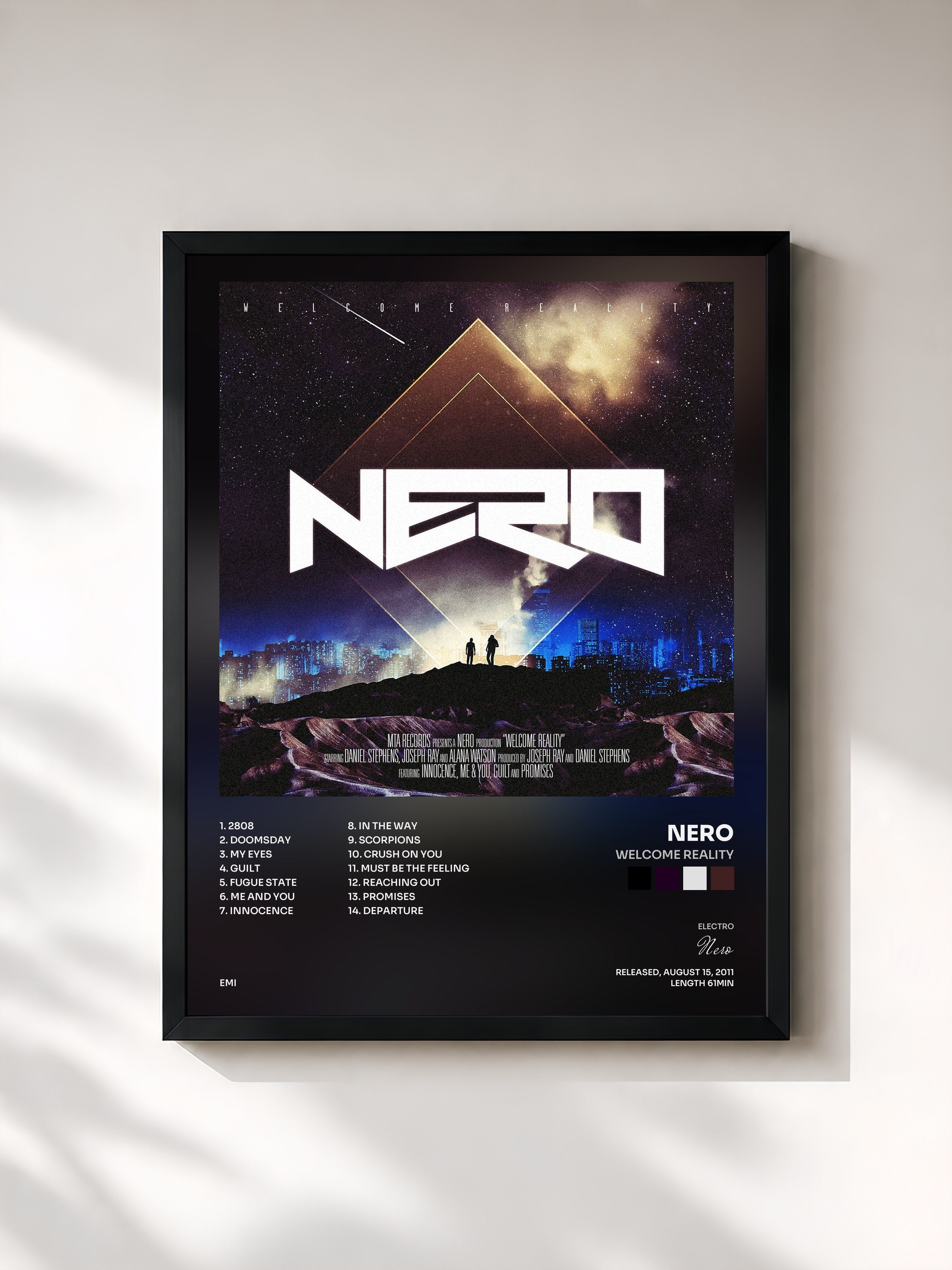 #noir Tableau de l'album Welcome Reality de Nero, cadre noir, imprimé et encadré en France