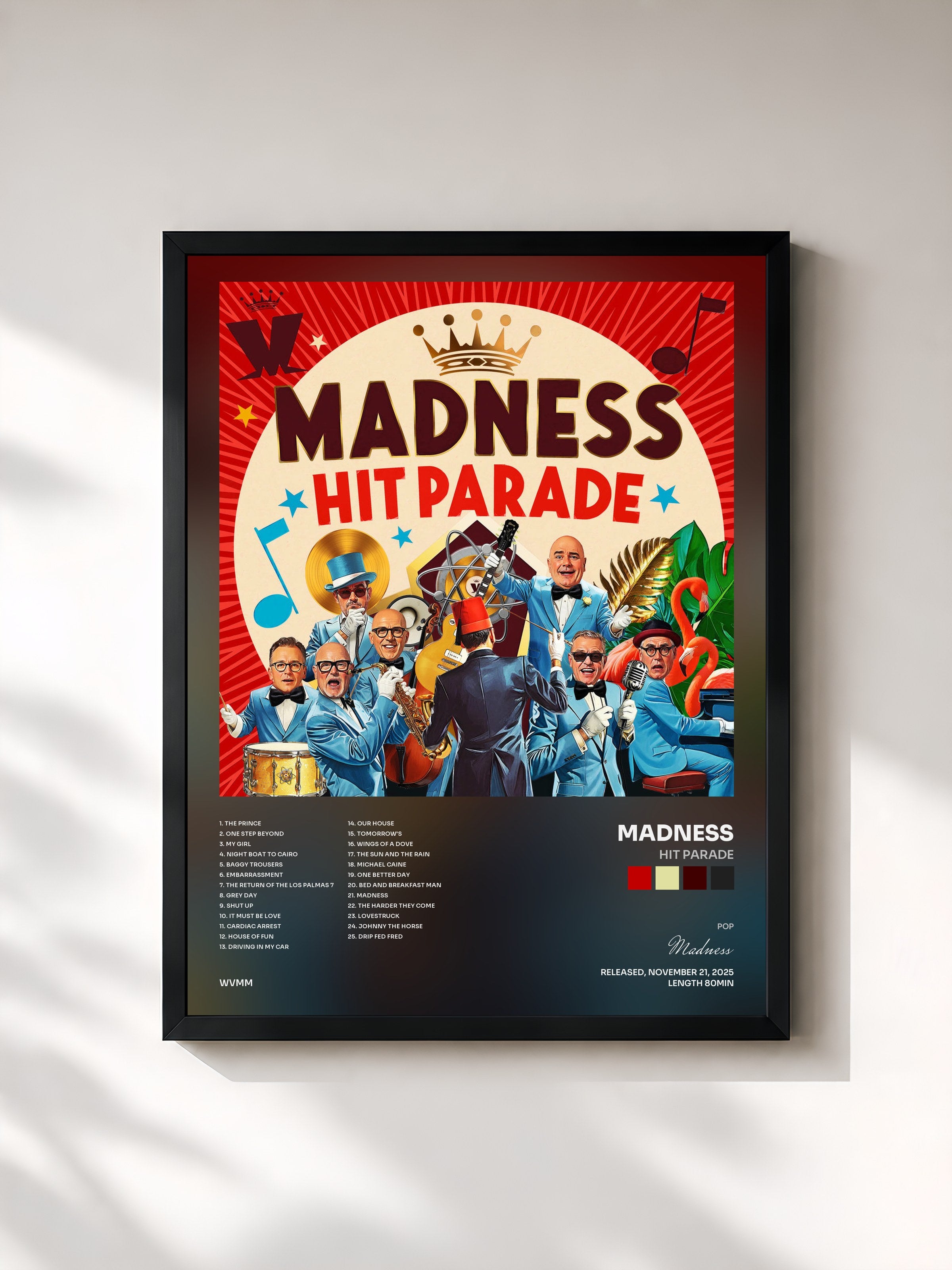 #noir Tableau de l'album Hit Parade de Madness, cadre noir, imprimé et encadré en France