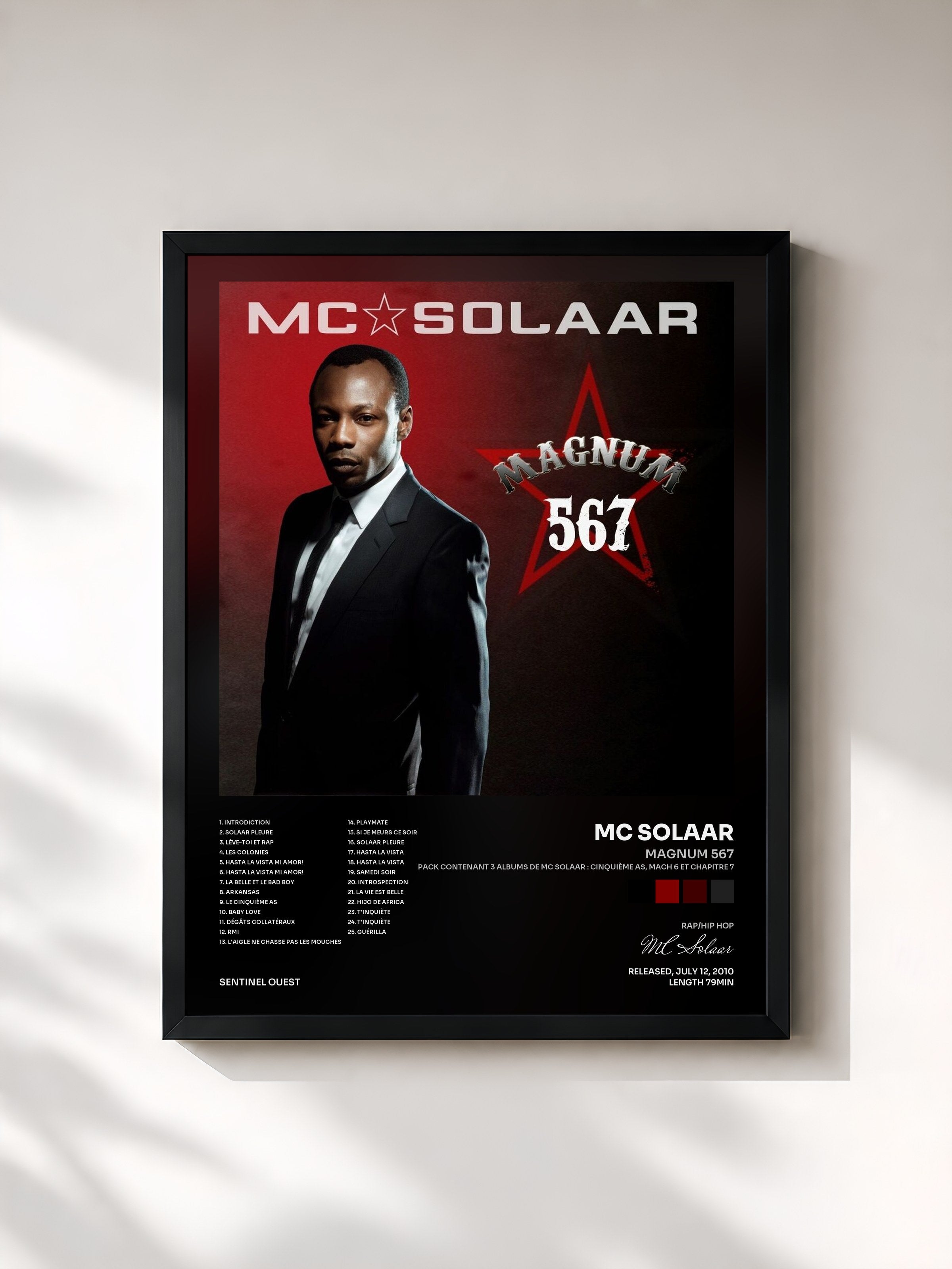 #noir Tableau de l'album Magnum 567 (Pack contenant 3 albums de MC Solaar : Cinquième As, Mach 6 et Chapitre 7) de MC Solaar, cadre noir, imprimé et encadré en France