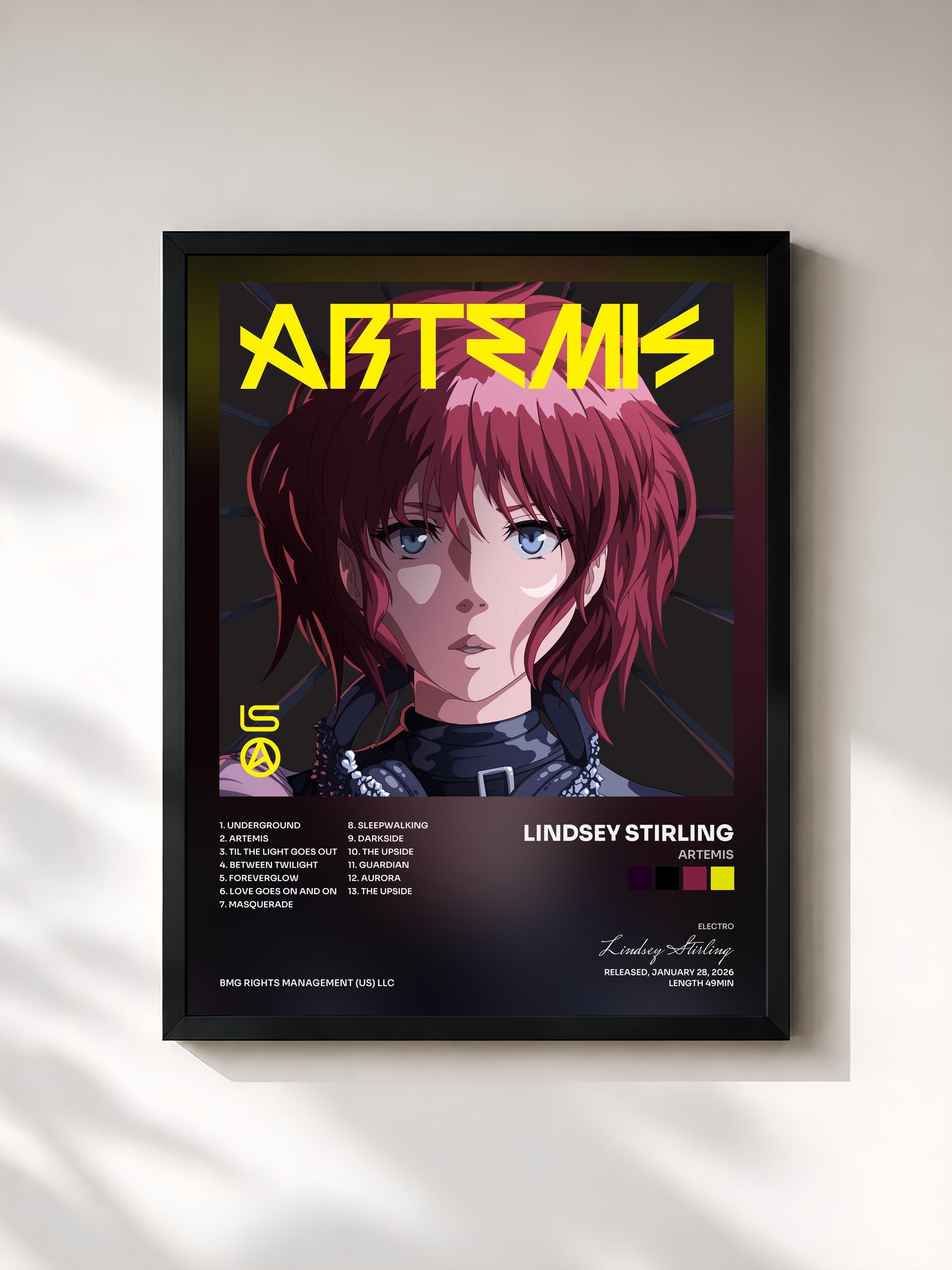 #noir Tableau de l'album Artemis de Lindsey Stirling, cadre noir, imprimé et encadré en France